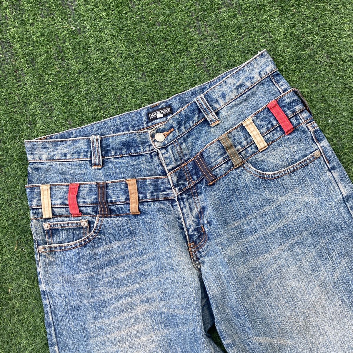 Japanese Brand AMORE PURO DOUBLE WAIST RIPPED JEANS Size US 34 / EU 50 - 3 Thumbnail
