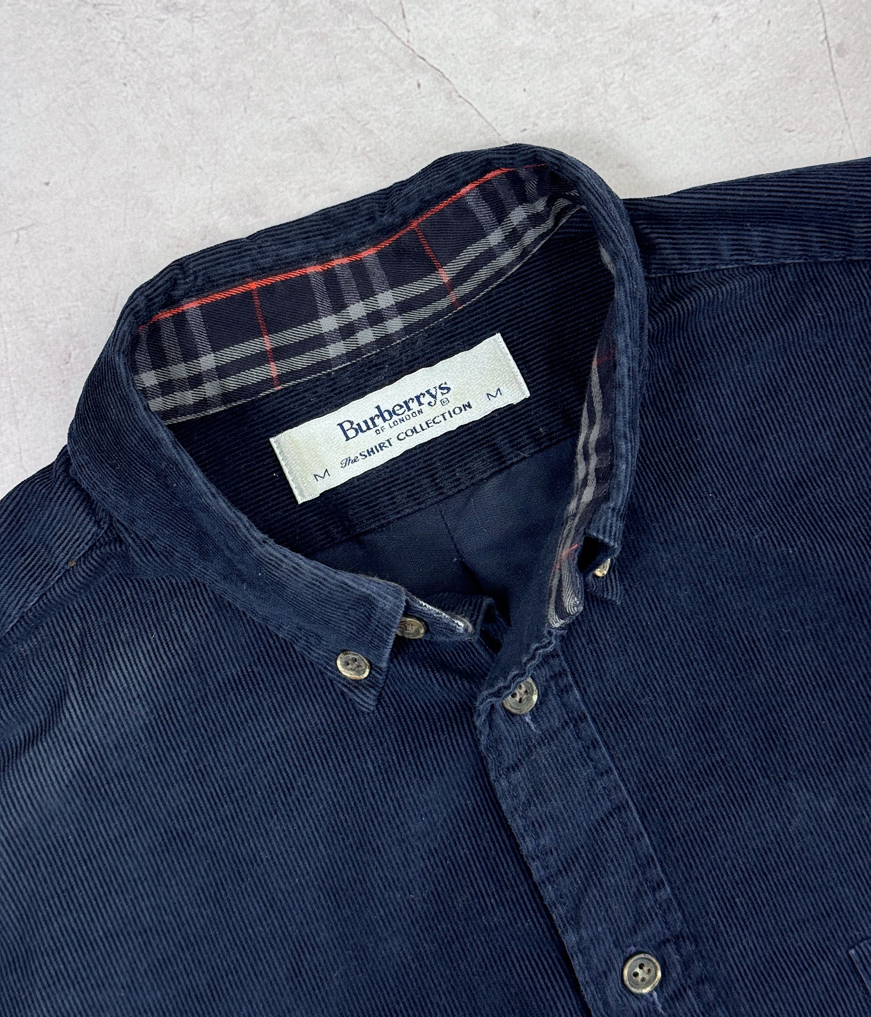 Burberry × Vintage Burberrys Corduroy Shirt Dark Blue & Nova Check Cuffs Size US L / EU 52-54 / 3 - 7 Thumbnail