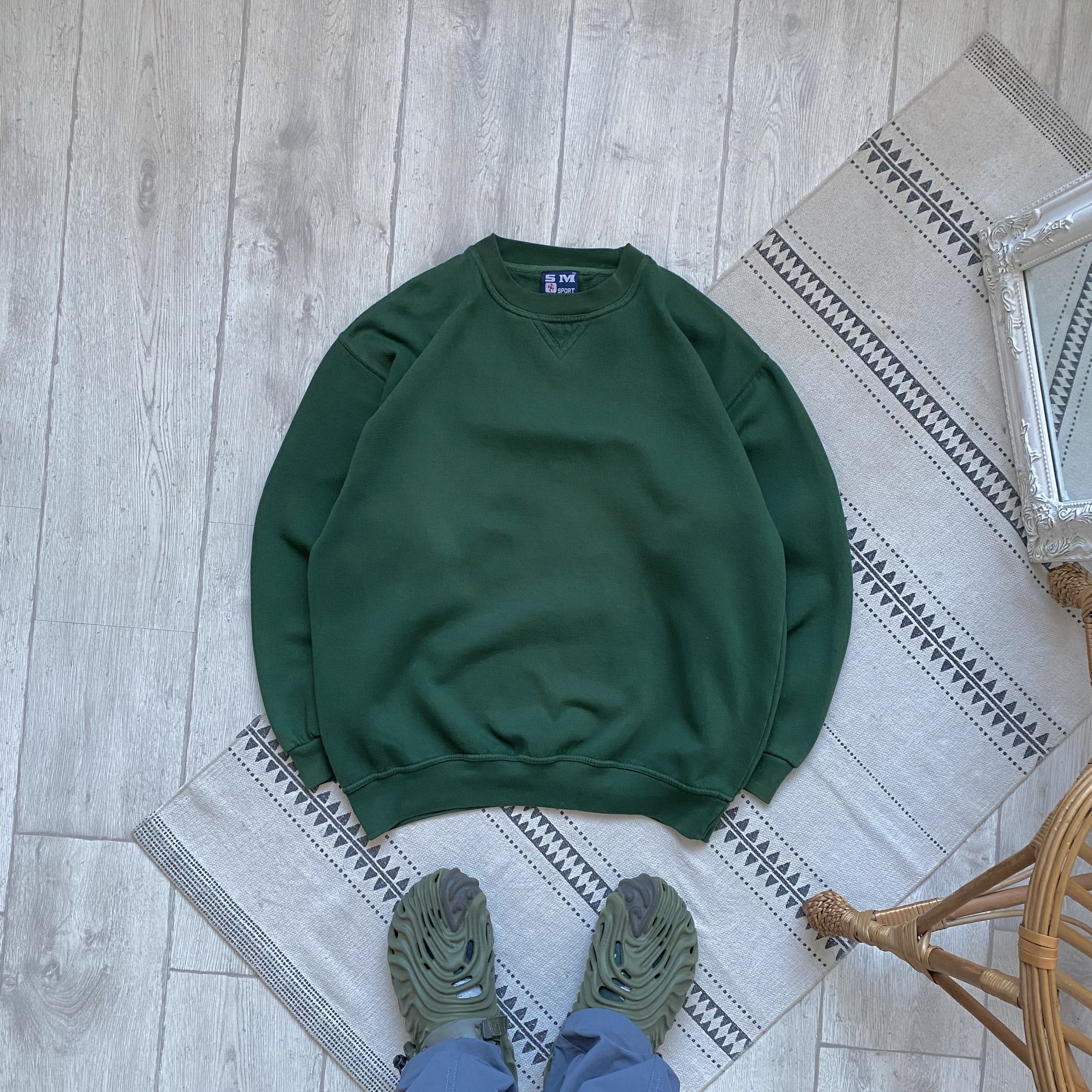 Hanes 🫑 Vintage 90s Blank Heavy Boxy sweatshirt green Y2K hoodie Size US M / EU 48-50 / 2 - 1 Thumbnail