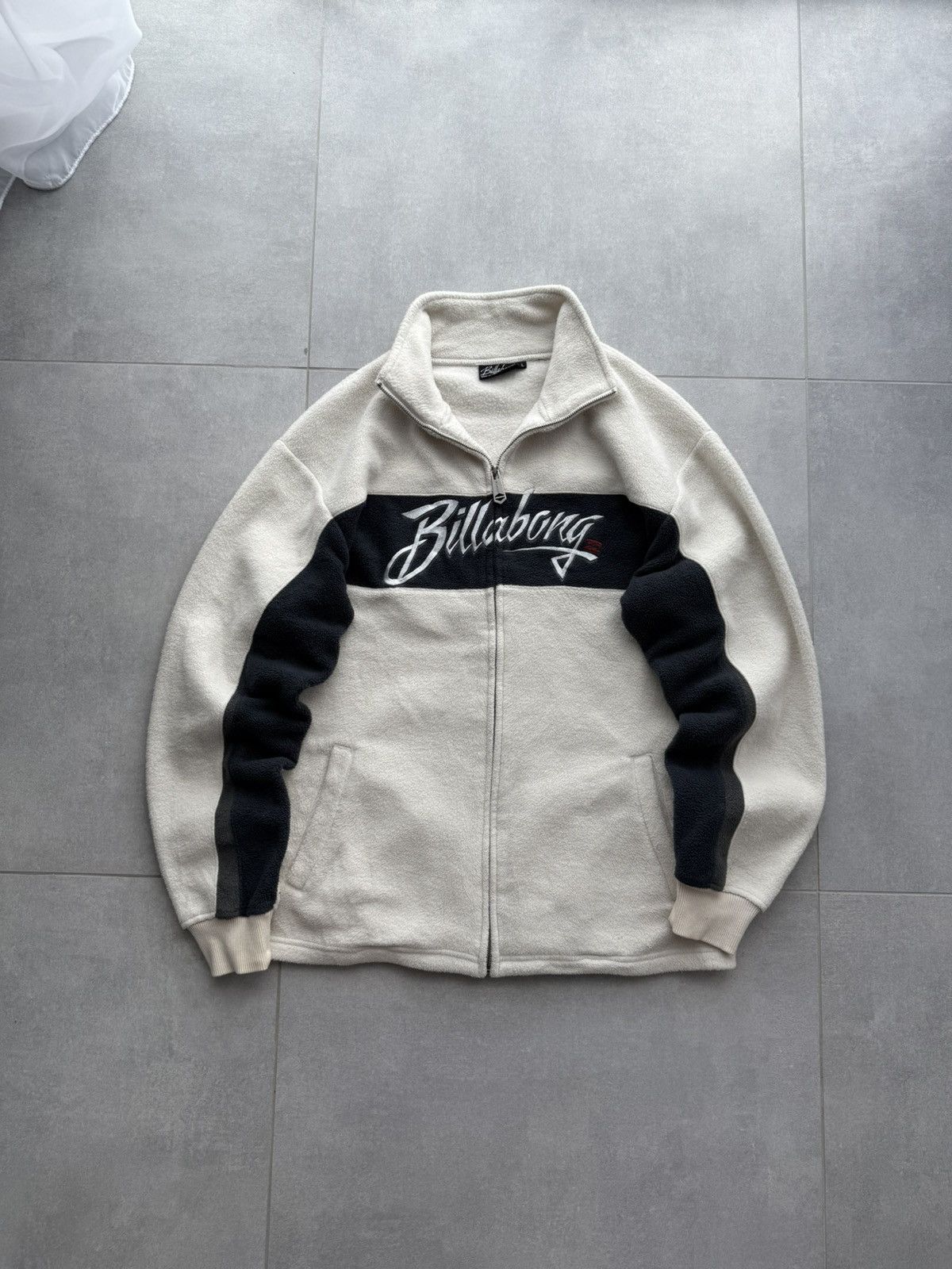 Pre-owned Billabong Vintage Baggy Bilabong Fleece Zip Up Hoodie Sweatshirt Hype In White
