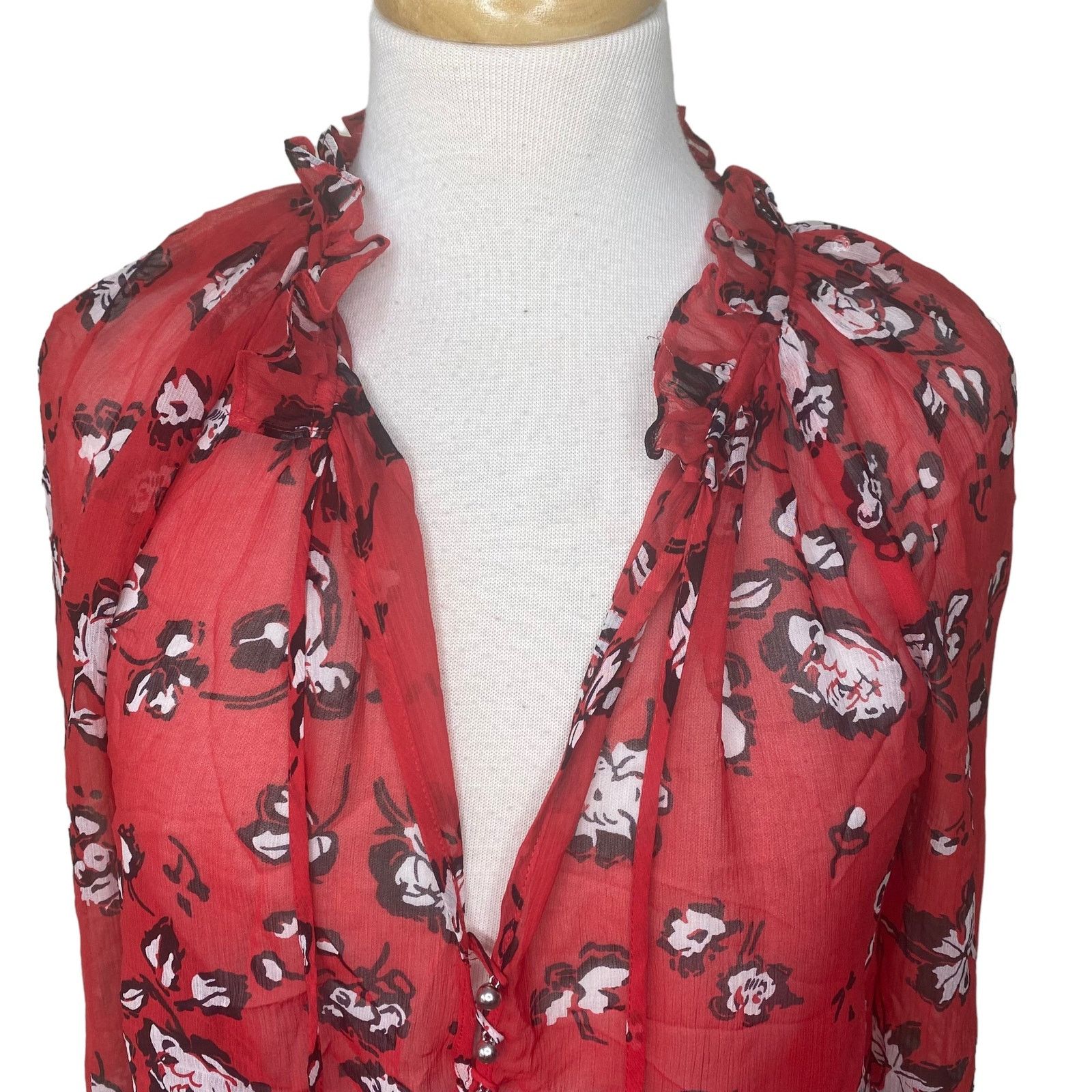 Veronica Beard VERONICA BEARD Antonette Silk Peasant Top Size 6 Red Multi Size M / US 6-8 / IT 42-44 - 8 Thumbnail