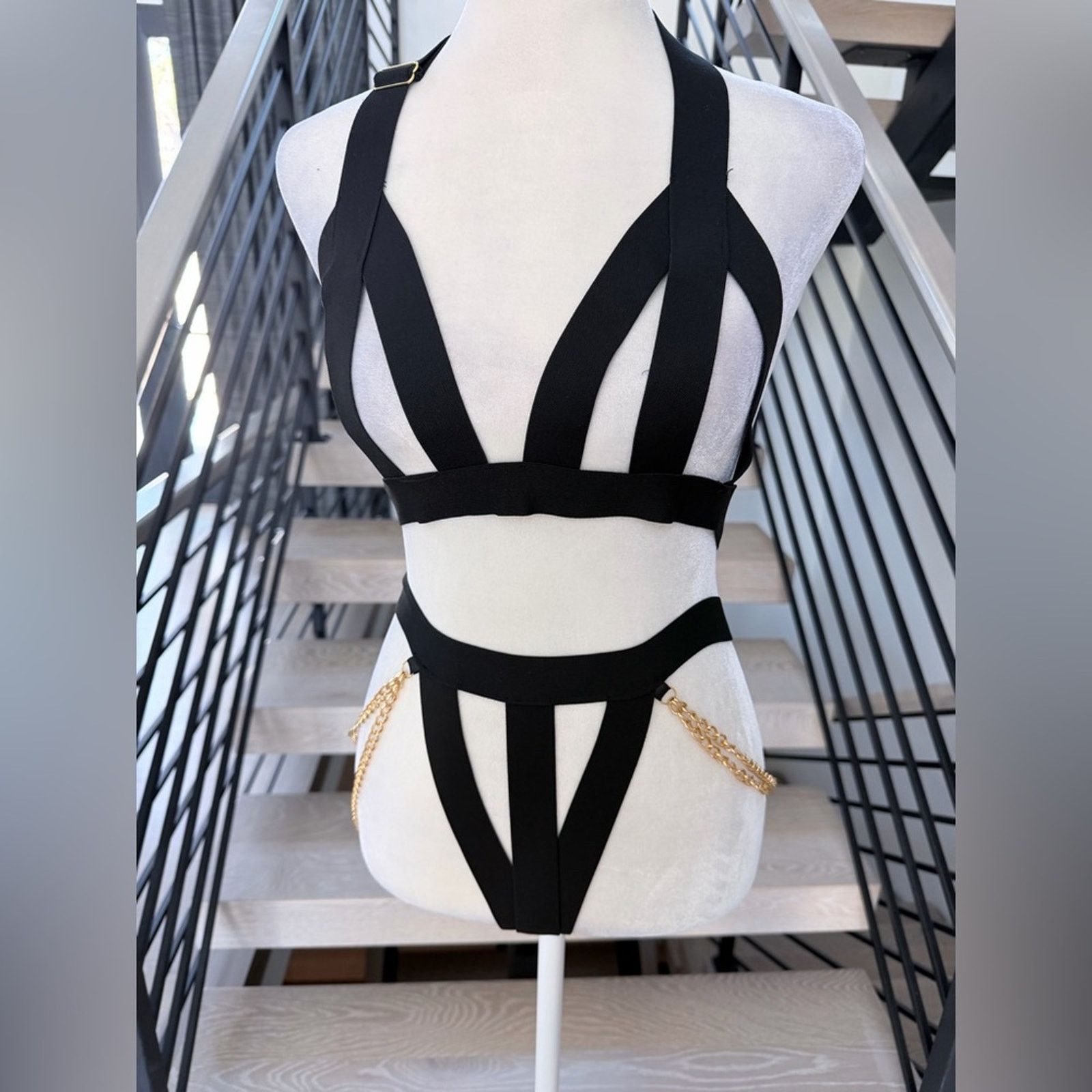 Other New Black Strappy Lingerie with Gold Chain Accents size M Size ONE SIZE - 10 Thumbnail