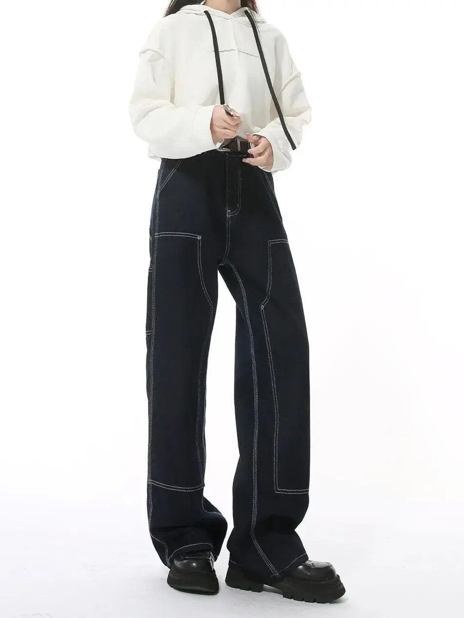Japanese Brand Retro loose wide leg straight leg jeans Size US 32 / EU 48 - 4 Thumbnail