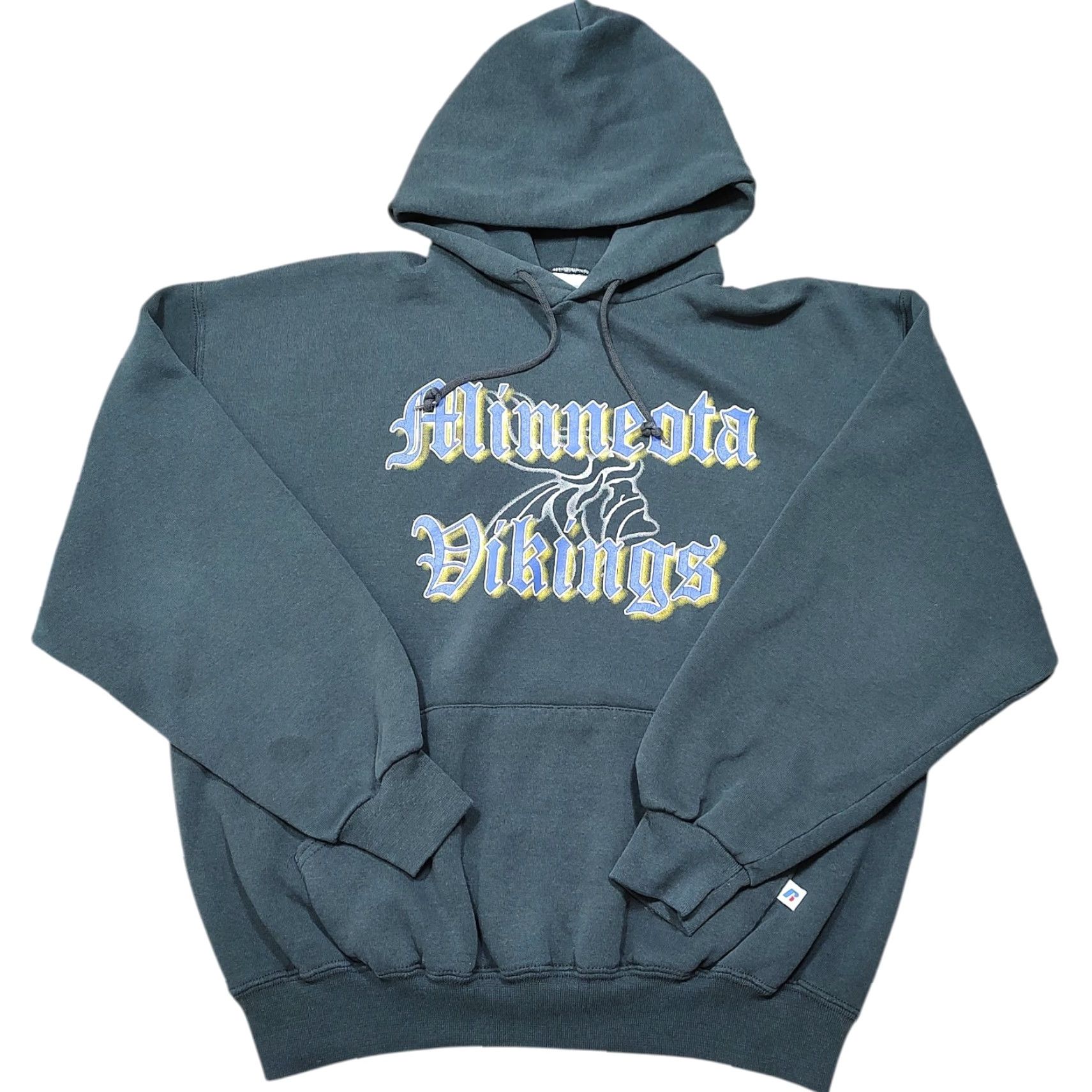 Russell Athletic VINTAGE Russell Athletic Hoodie Sweatshirt Black Large Mens Vikings 90s Pullover Drawstring Cotton Blend Shirt? Size US L / EU 52-54 / 3 - 2 Thumbnail