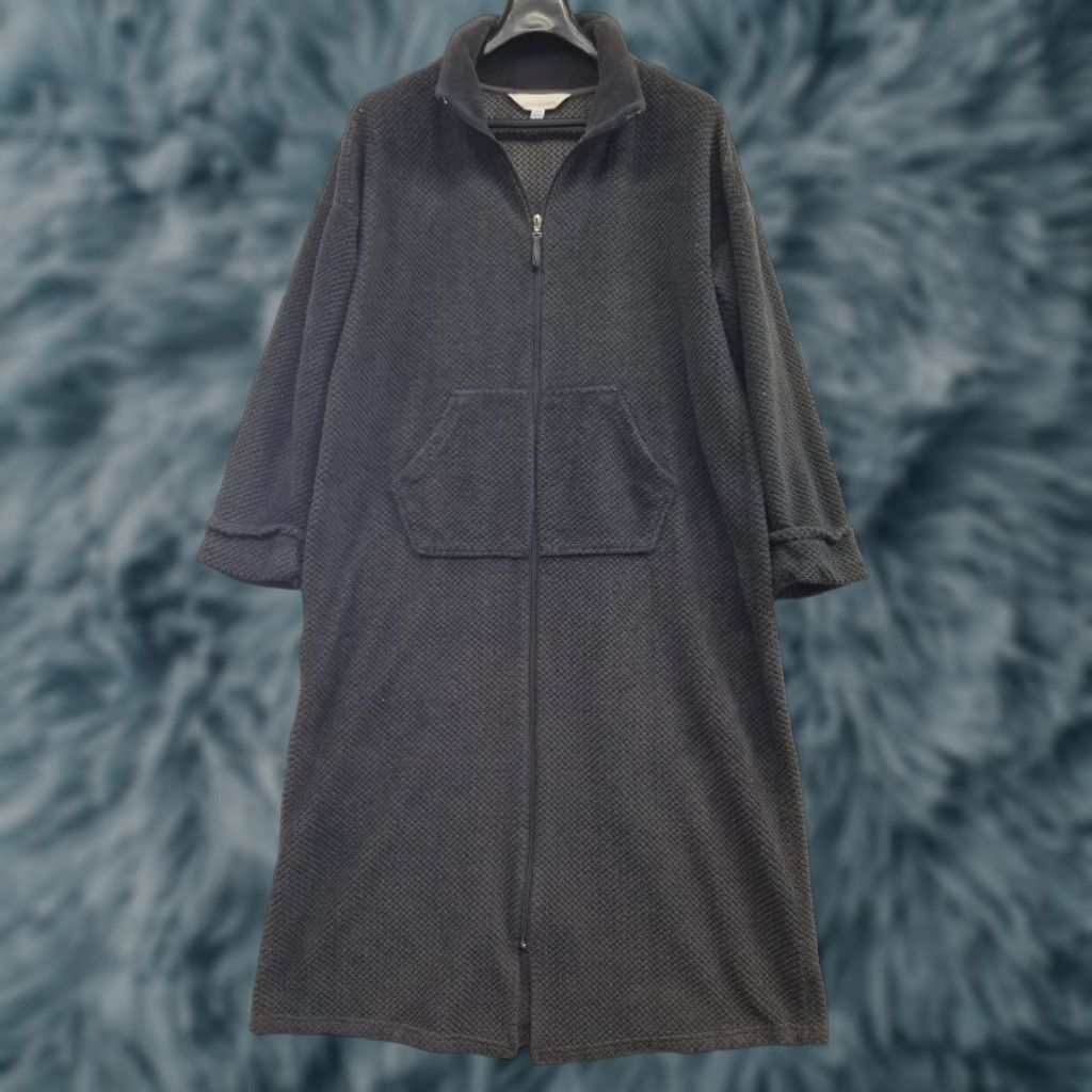 Vintage Stan Herman Robe Women Large Gray Velour Zip-Up Pockets Plush Mock Neck Long Sleeve Polyester Size ONE SIZE - 1 Thumbnail