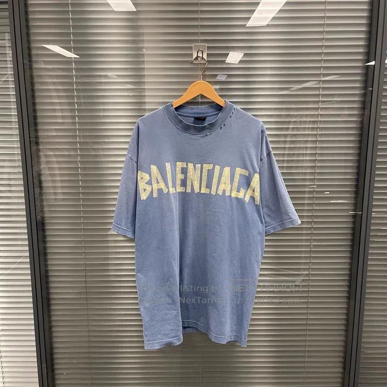 Balenciaga Balenciaga Classic Tape Print Distressed Short Sleeve Size US M / EU 48-50 / 2 - 1 Thumbnail
