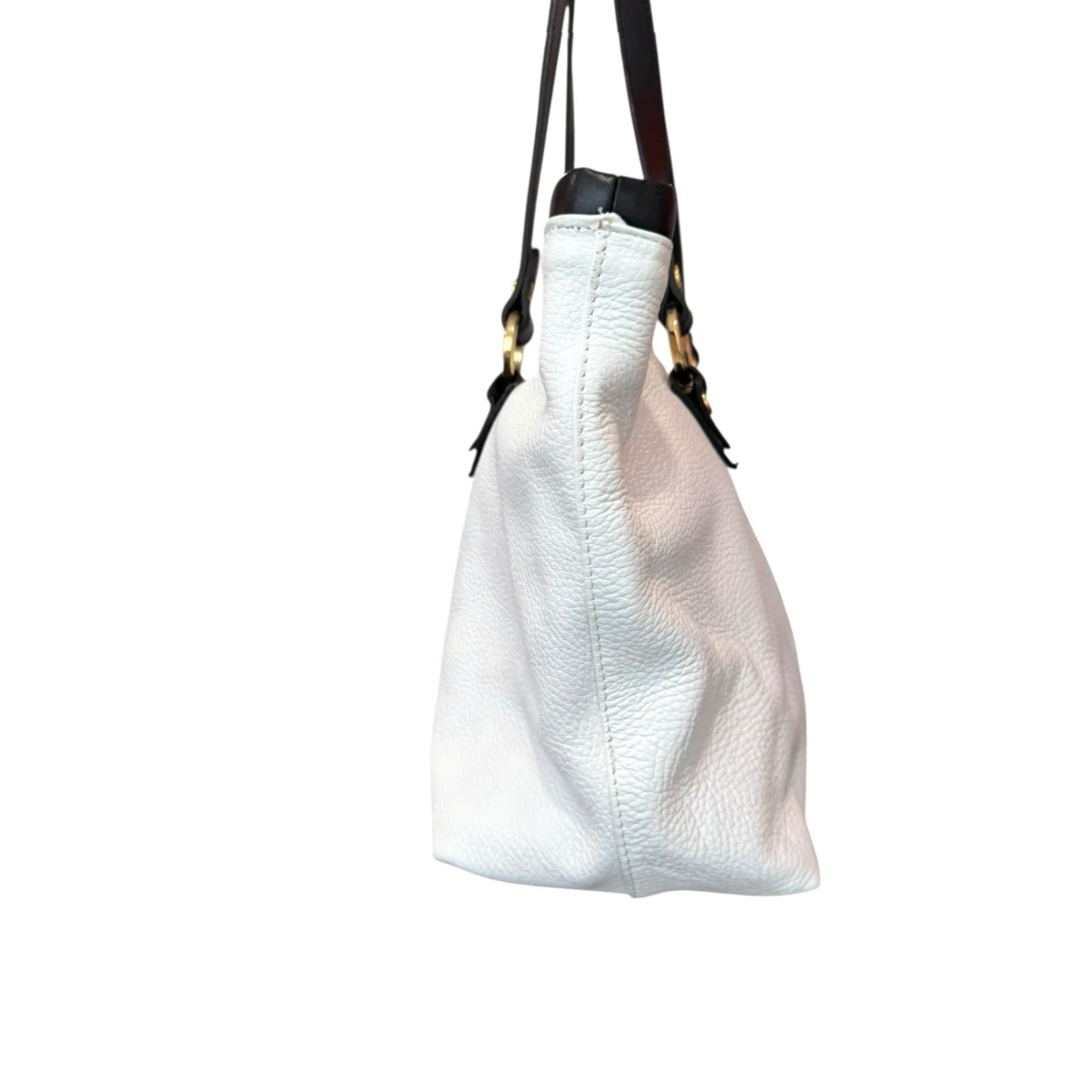 Vintage VALENTINA Crossbody Bag White Genuine Leather Handmade In Italy Black Trim Tote Womens Medium White/Pebbled Leather, Gold Hardware, Magnetic Closure Size ONE SIZE - 6 Thumbnail
