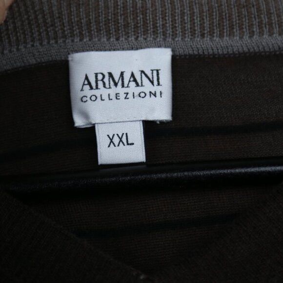 Armani Collezioni Armani Collezioni Wool V-Neck Striped Long Sleeve Knit Shirt Size US XXL / EU 58 / 5 - 6 Thumbnail