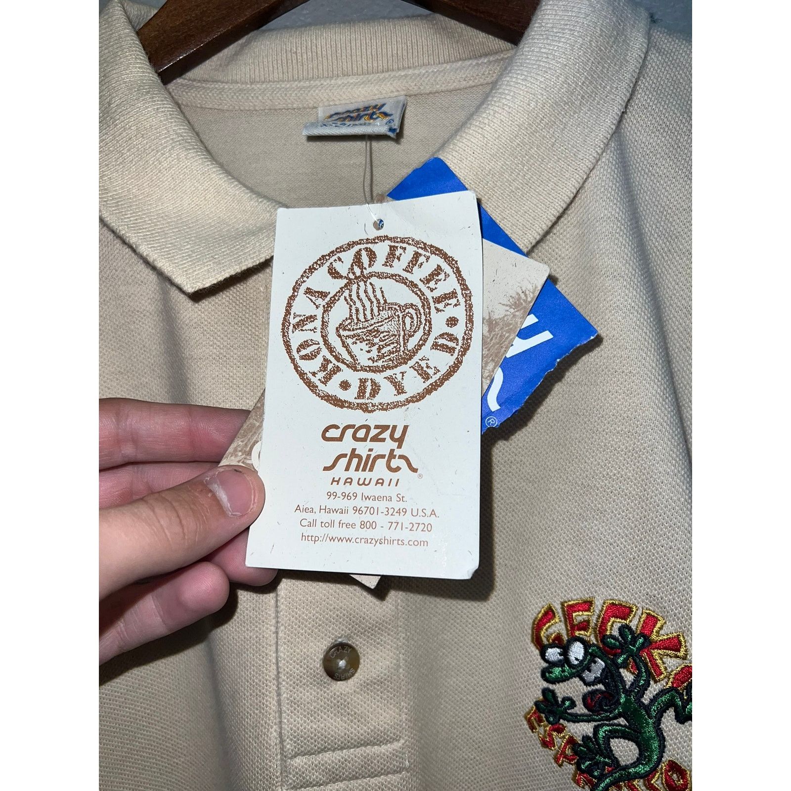 Vintage Vintage Crazy Shirts Polo Shirt Gecko Lizard Coffee Dyed Size US XL / EU 56 / 4 - 5 Thumbnail