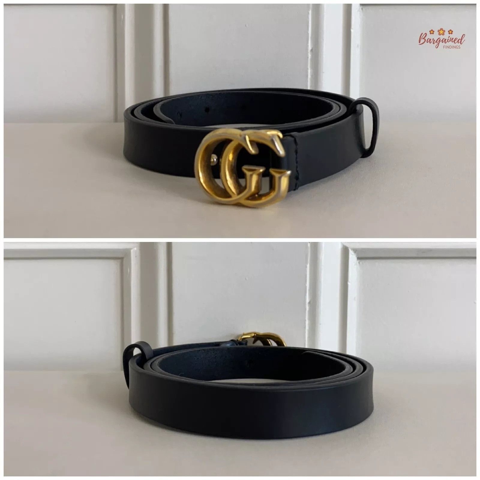 Gucci Gucci Black Leather Slim Signature Double G Buckle Belt Size 30 - 2 Thumbnail