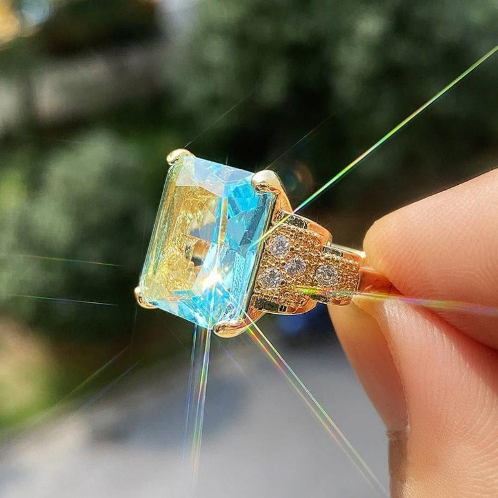 Designer 2Ct Emerald Simulated London Blue Topaz 14K Ring - Size 7 Size ONE SIZE - 10 Thumbnail