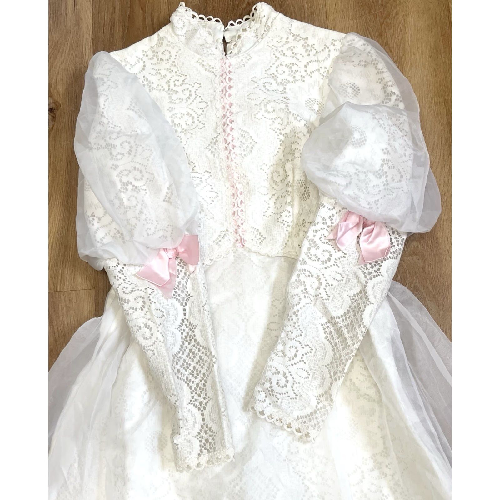 Vintage VINTAGE 1960s Lorrie Deb Dress Ivory Empire Bow Small / Medium Chiffon Edwardian Style Womens Size S / US 4 / IT 40 - 5 Thumbnail