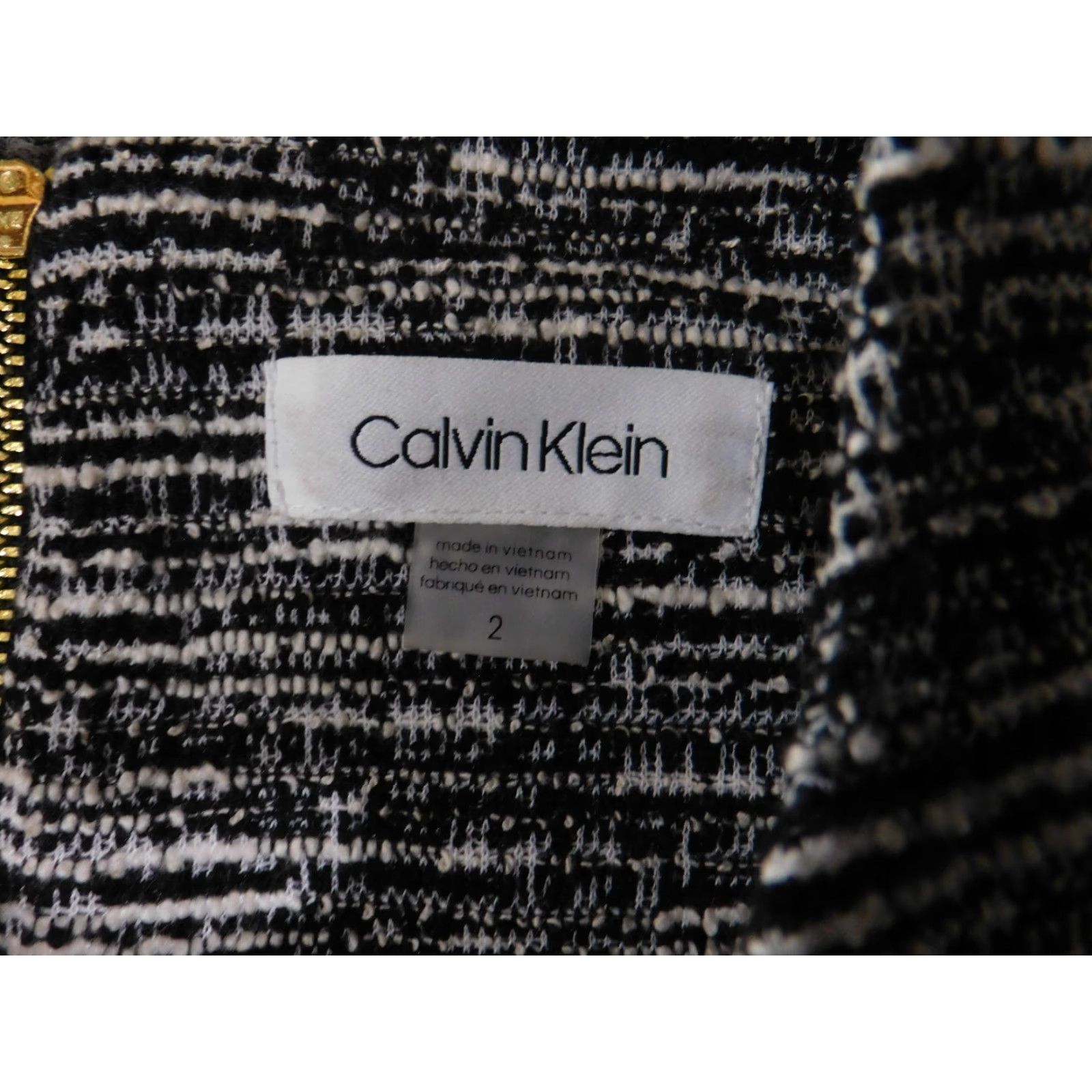 Calvin Klein Calvin Klein Dress Womens 2 Black White Tweed Sheath Knee Length Cap Sleeve Zip Boat Neck A-Line Career Elegant Size XS / US 0-2 / IT 36-38 - 5 Thumbnail