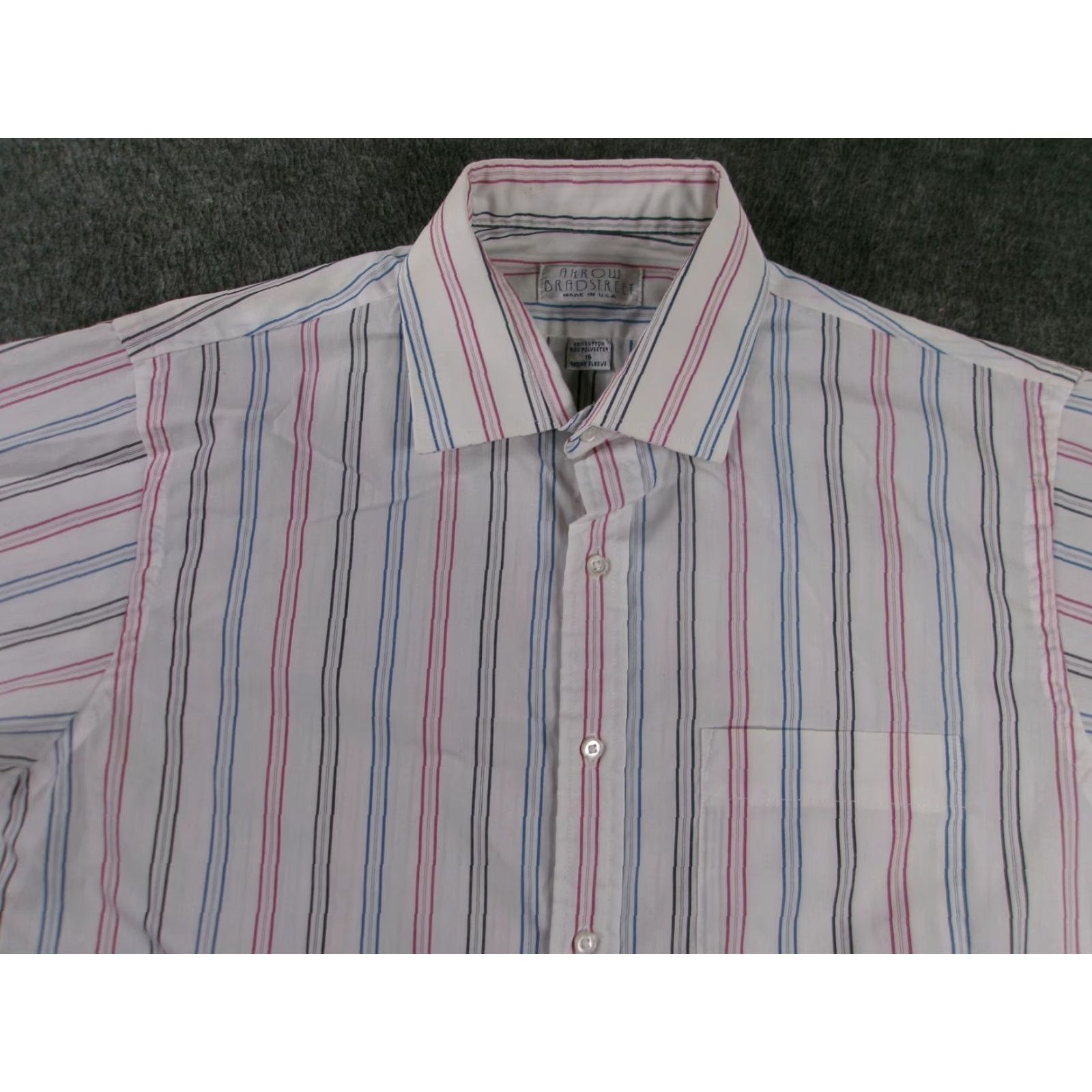 Arrow VINTAGE Arrow Bradstreet Dress Shirt Men 16 Regular White Striped 80s 90s USA Classic Size 42R - 2 Thumbnail