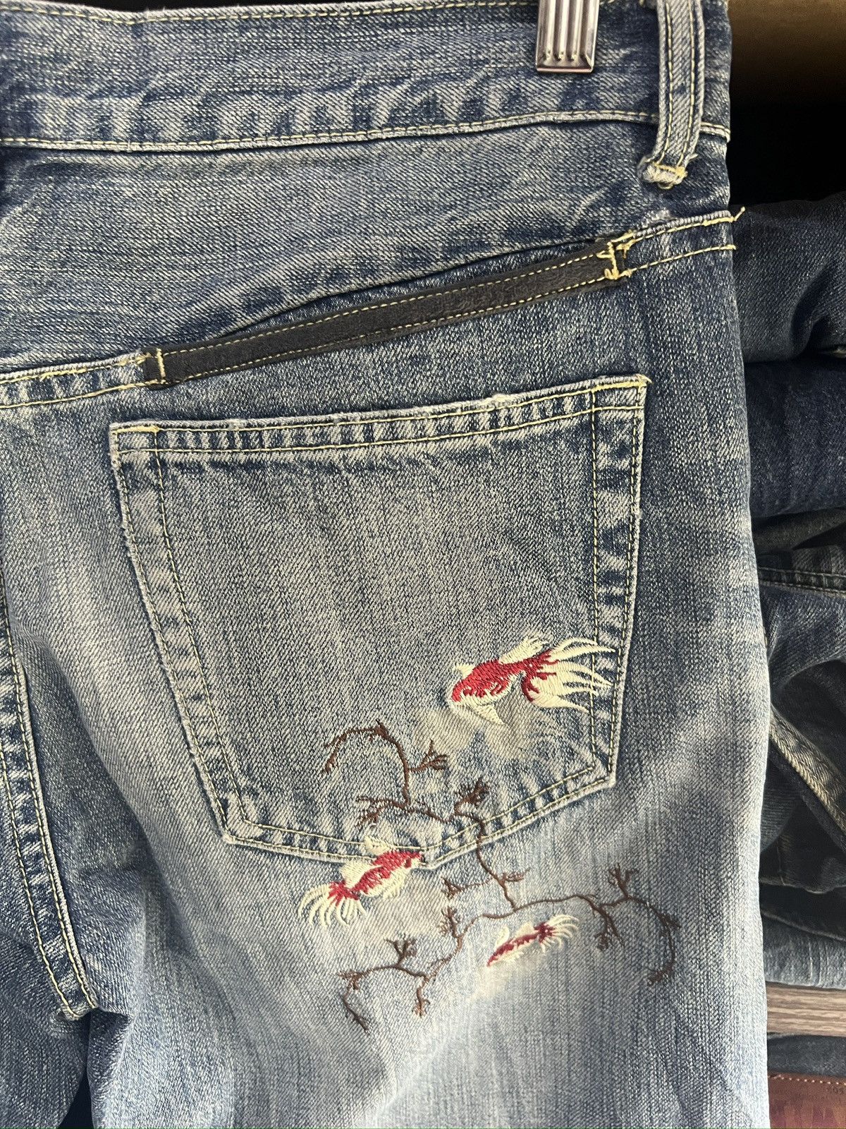 Takeo Kikuchi 🔥Vintage Takeo Kikuchi Embroidery Koi Fish Distressed Denim Size US 33 - 14 Thumbnail