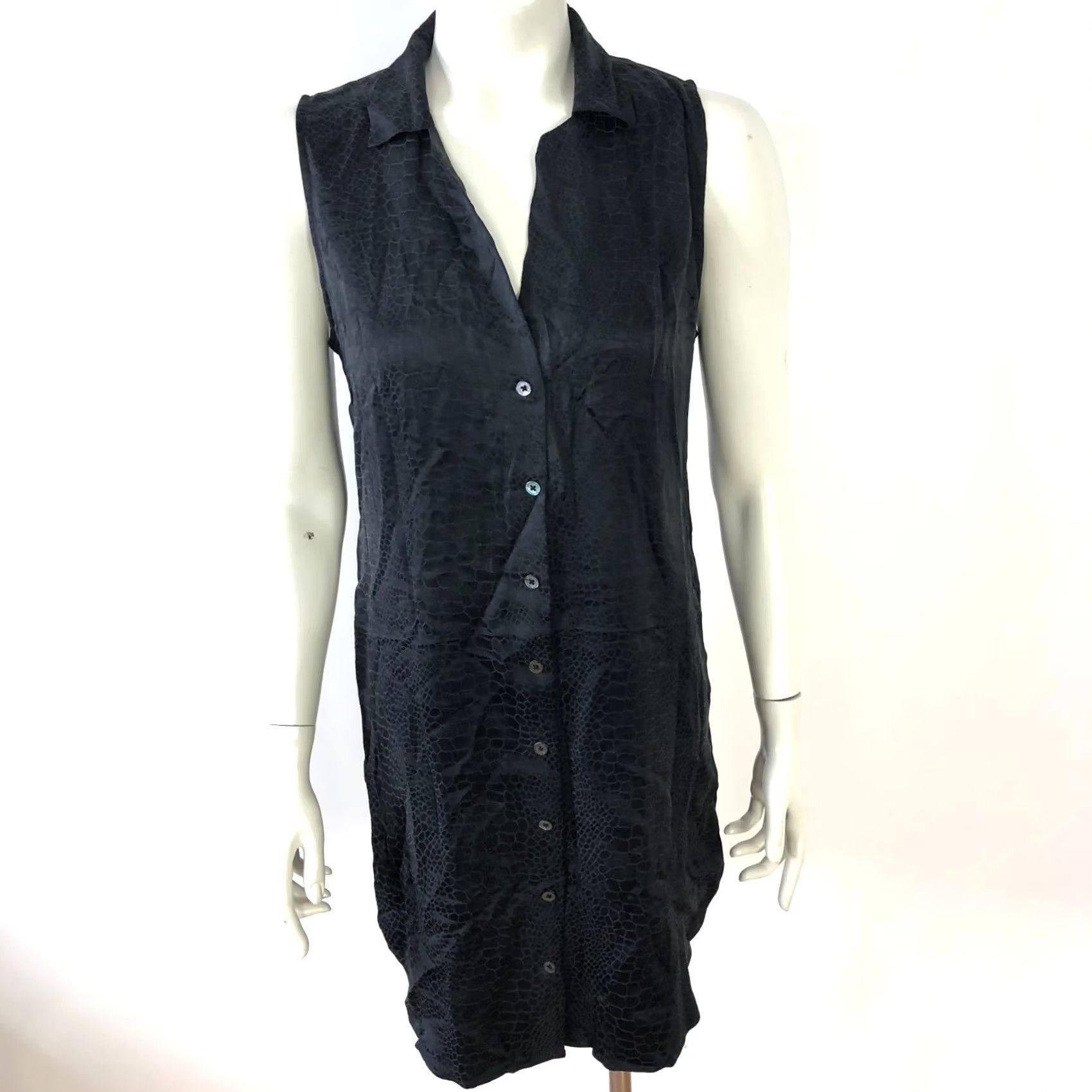 Equipment Equipment Femme Mini Dress Shirt Womens Small 100% Silk Black All Over Print Button Size S / US 4 / IT 40 - 2 Thumbnail