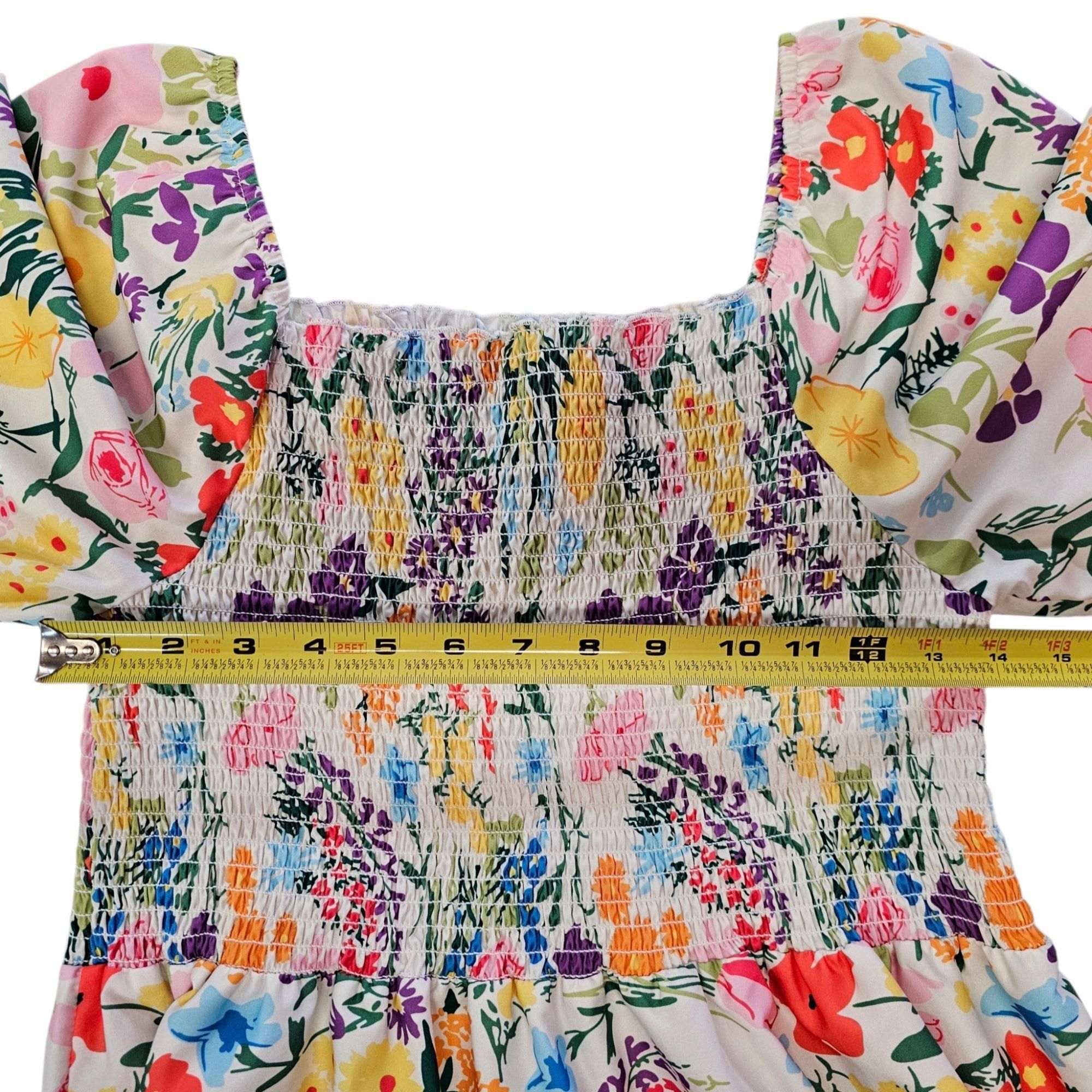 Other Sunday Up Maxi Dress L Floral Shirred Bodice Puff Sleeves Size L / US 10 / IT 46 - 9 Thumbnail