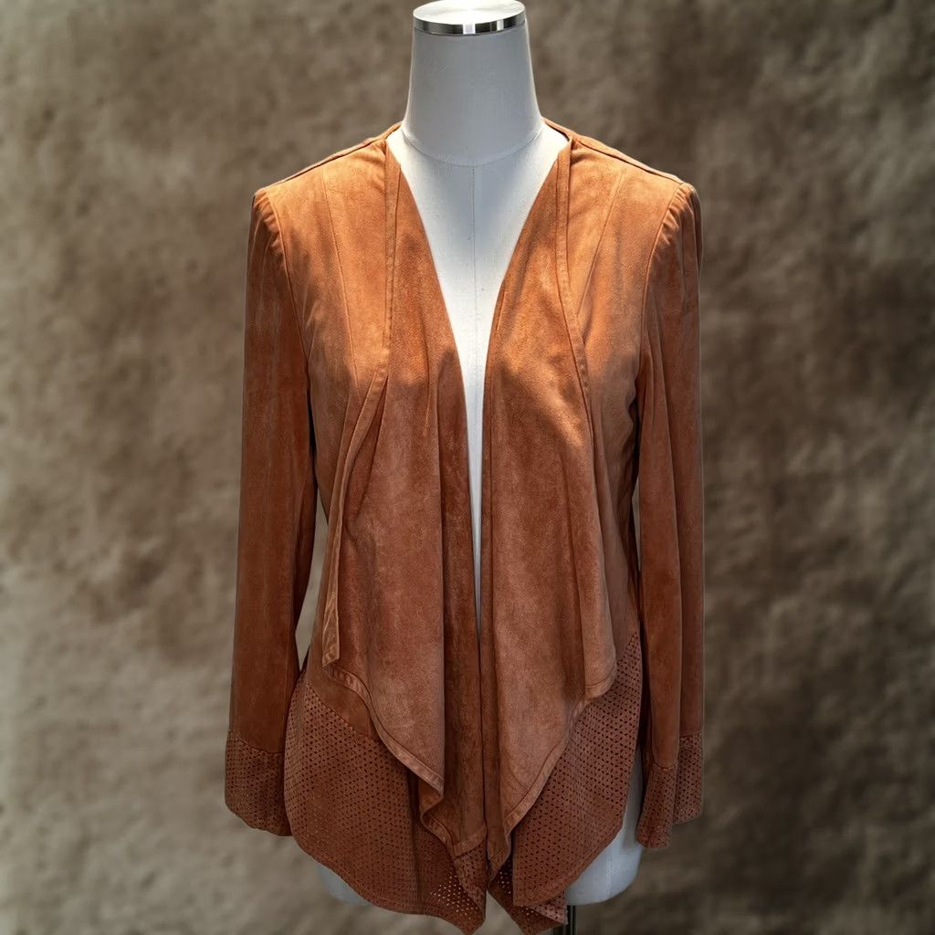 Vintage Chicos Womens Blazer Cardigan Open Face Waterfall Draping Orange Knit Long Sleeve Size M Size M / US 6-8 / IT 42-44 - 1 Thumbnail