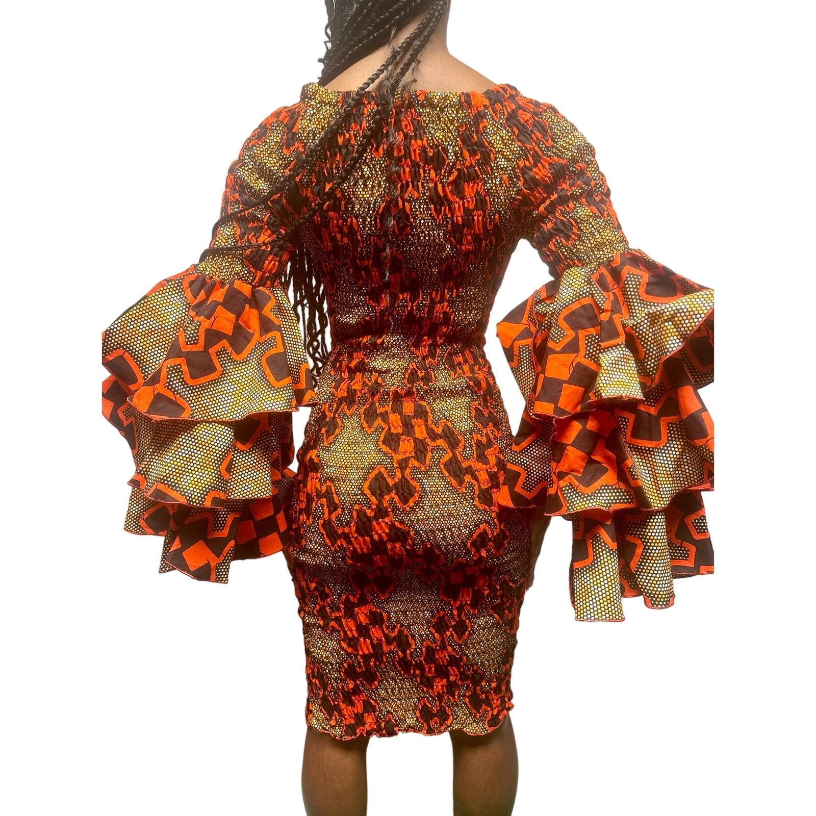 Other Black & Red African bodycon midi dress ruffle 70s sleeves Size S / US 4 / IT 40 - 2 Thumbnail