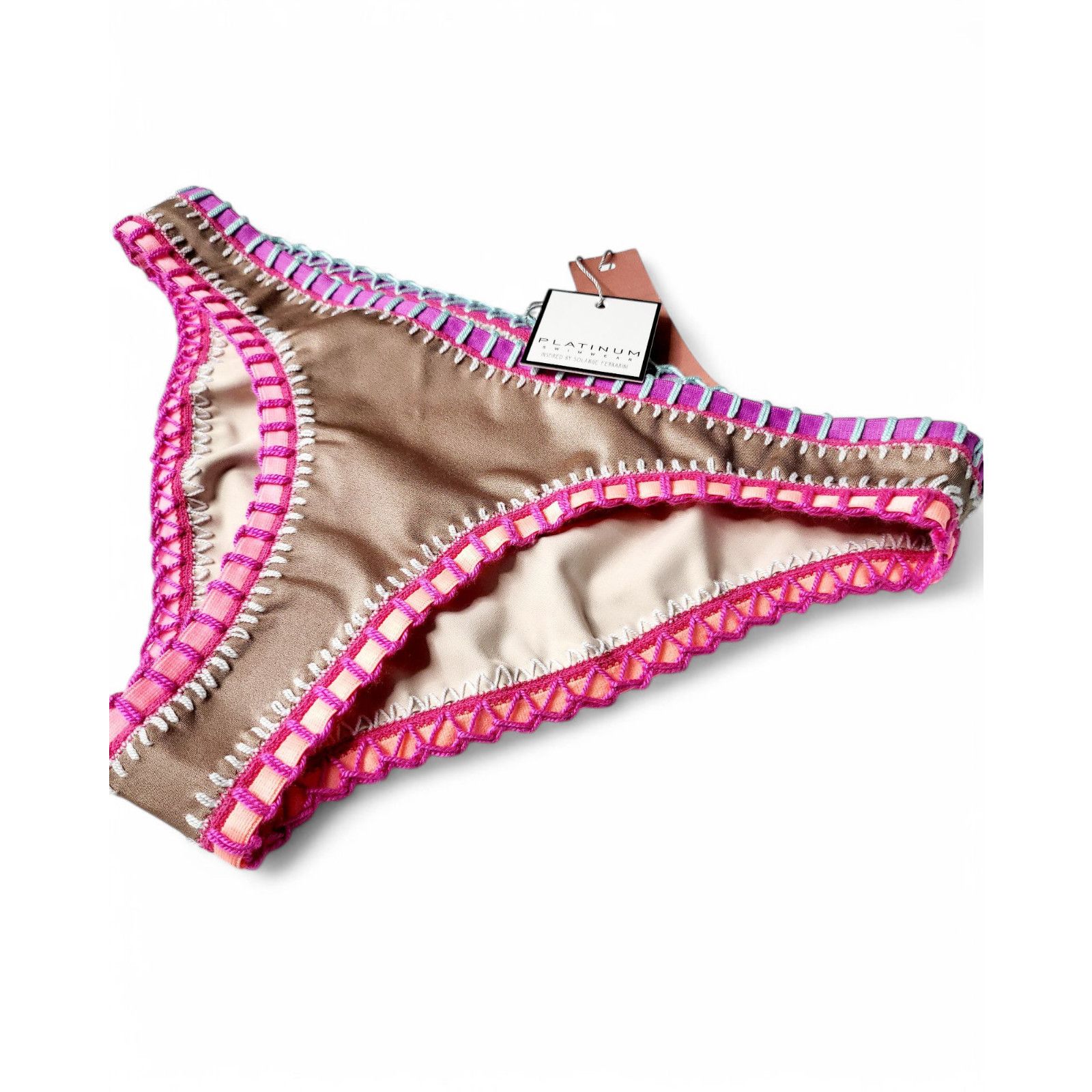 Other NWT PILYQ Platinum Crochet Trim Bikini Bottom Sandstone LG Size ONE SIZE - 6 Thumbnail
