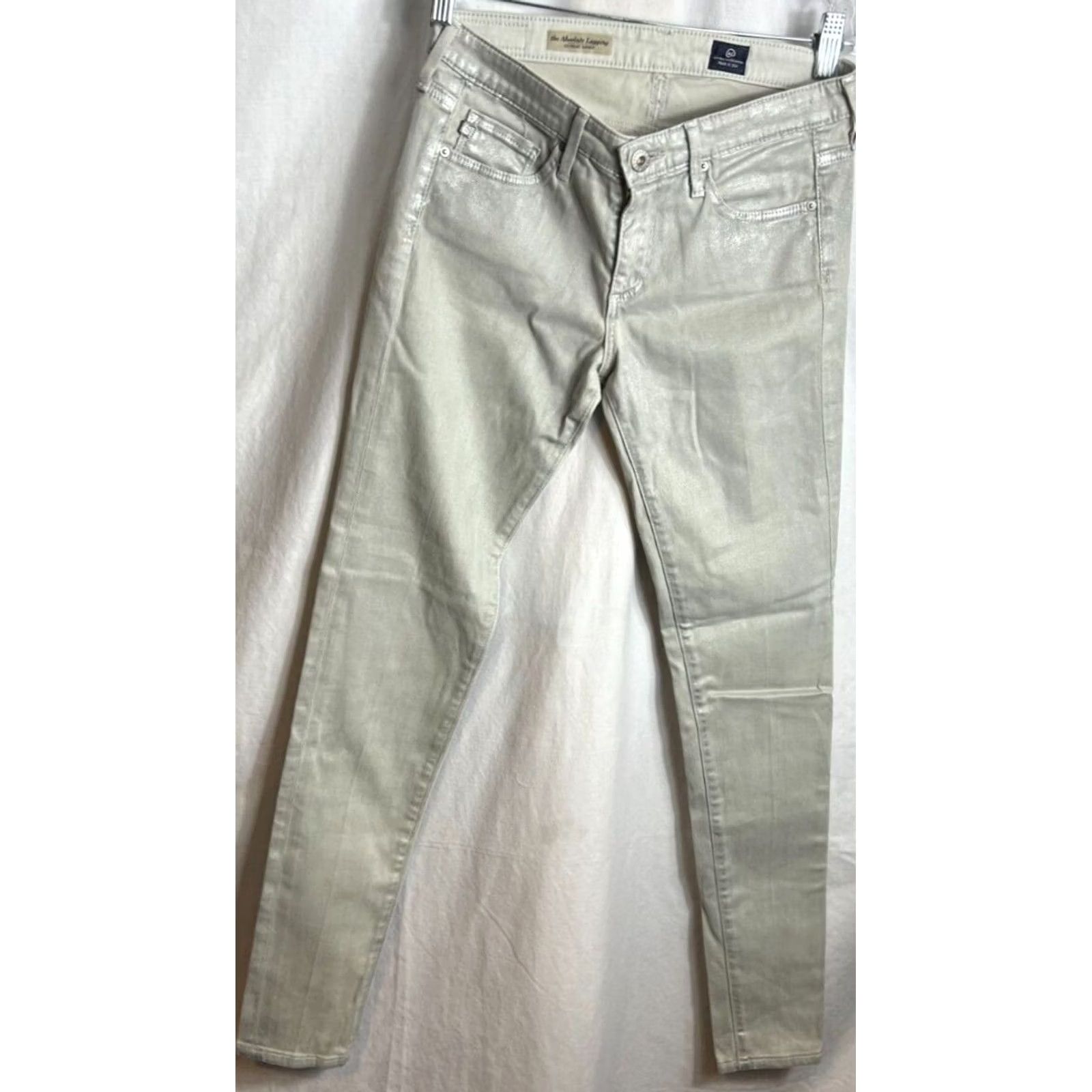 Vintage AG Adriano The Absolute Legging Extreme Skinny Coated Jean Women 26 Silver USA Size 26" / US 2 / IT 38 - 6 Thumbnail