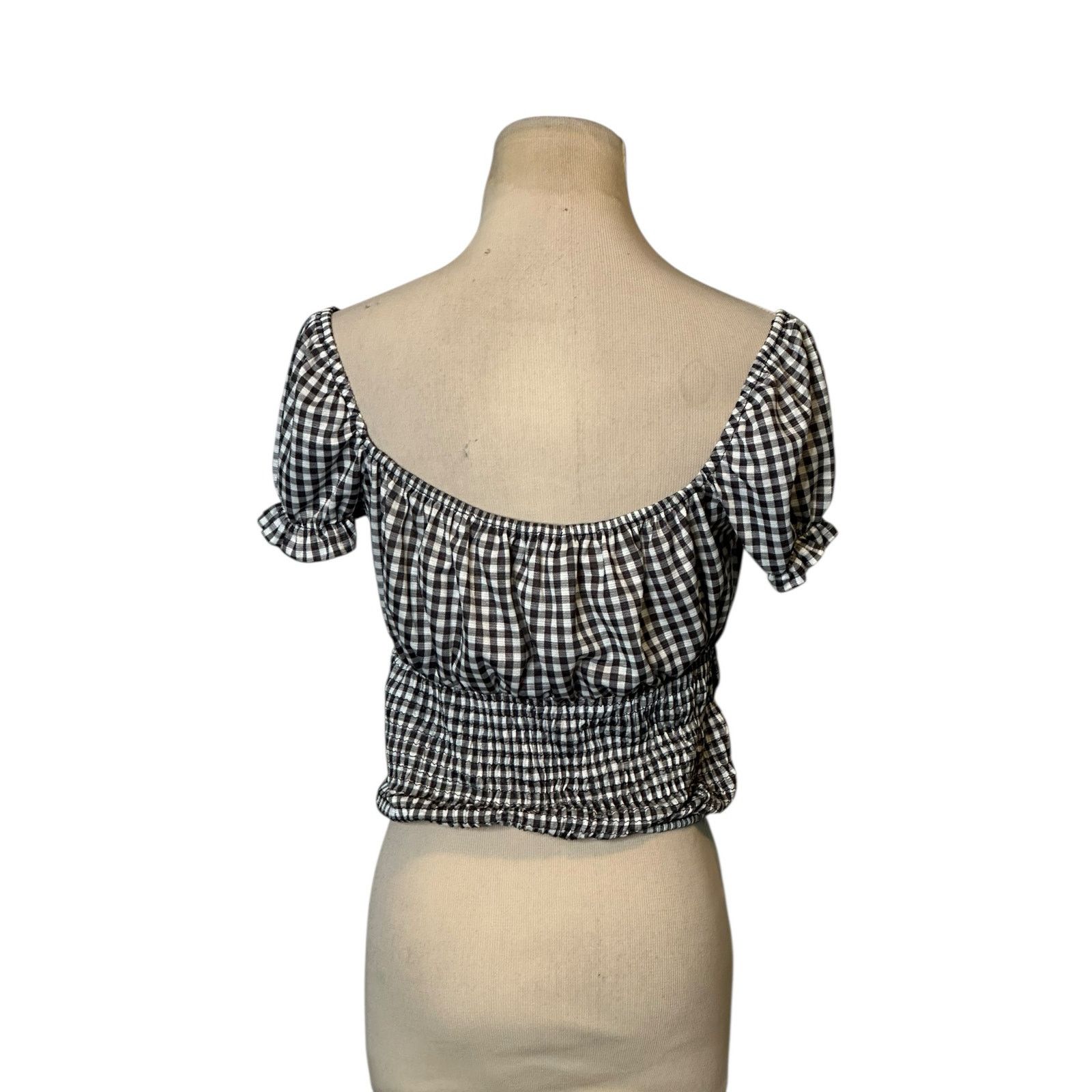 Bershka Bershka black white check short sleeves peasant top size m Size M / US 6-8 / IT 42-44 - 2 Thumbnail
