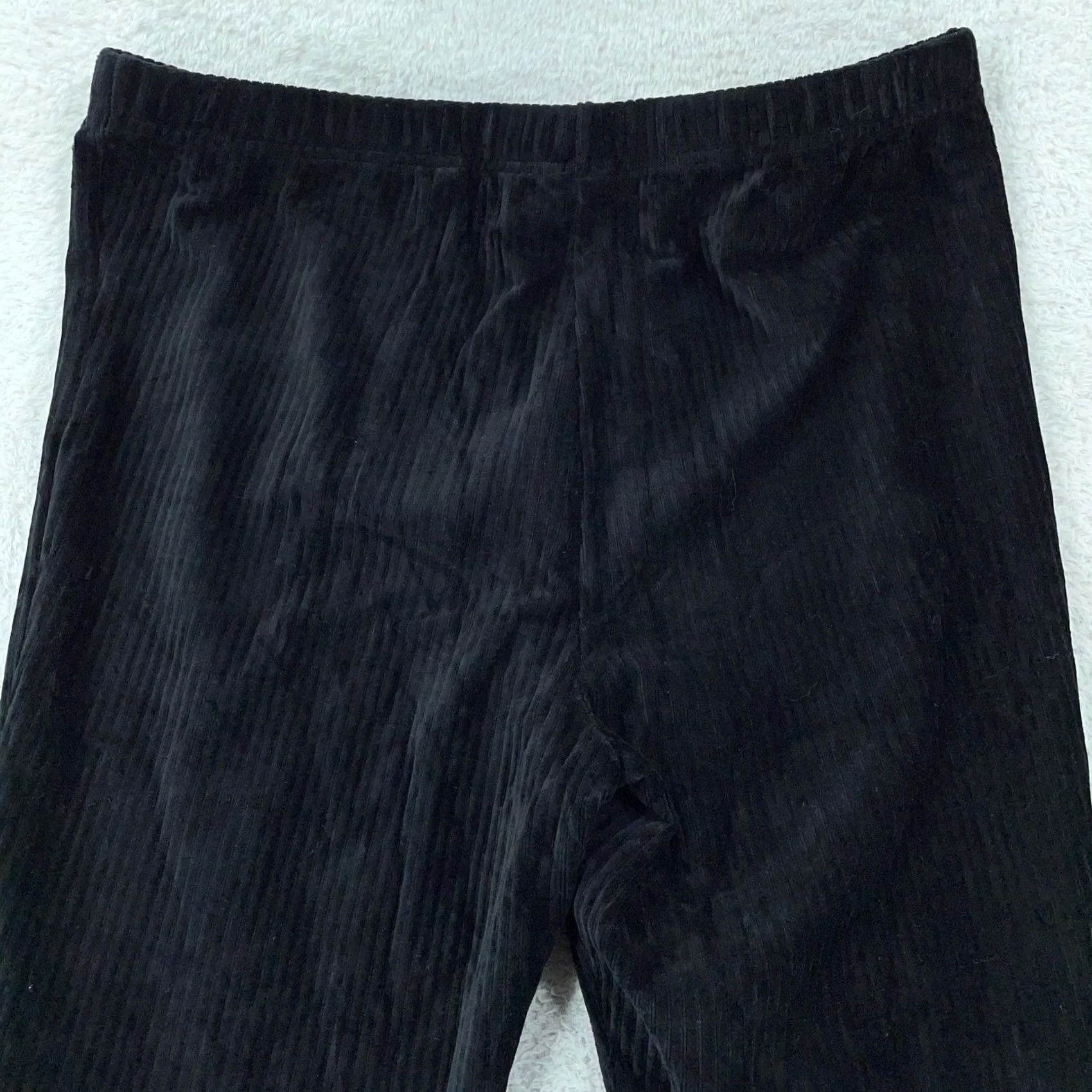 Vintage LuLaRoe Black Womens XL Kylie Ribbed Flare Leg Pull On Stretch Velour Pants Size 40" / US 18 - 3 Thumbnail