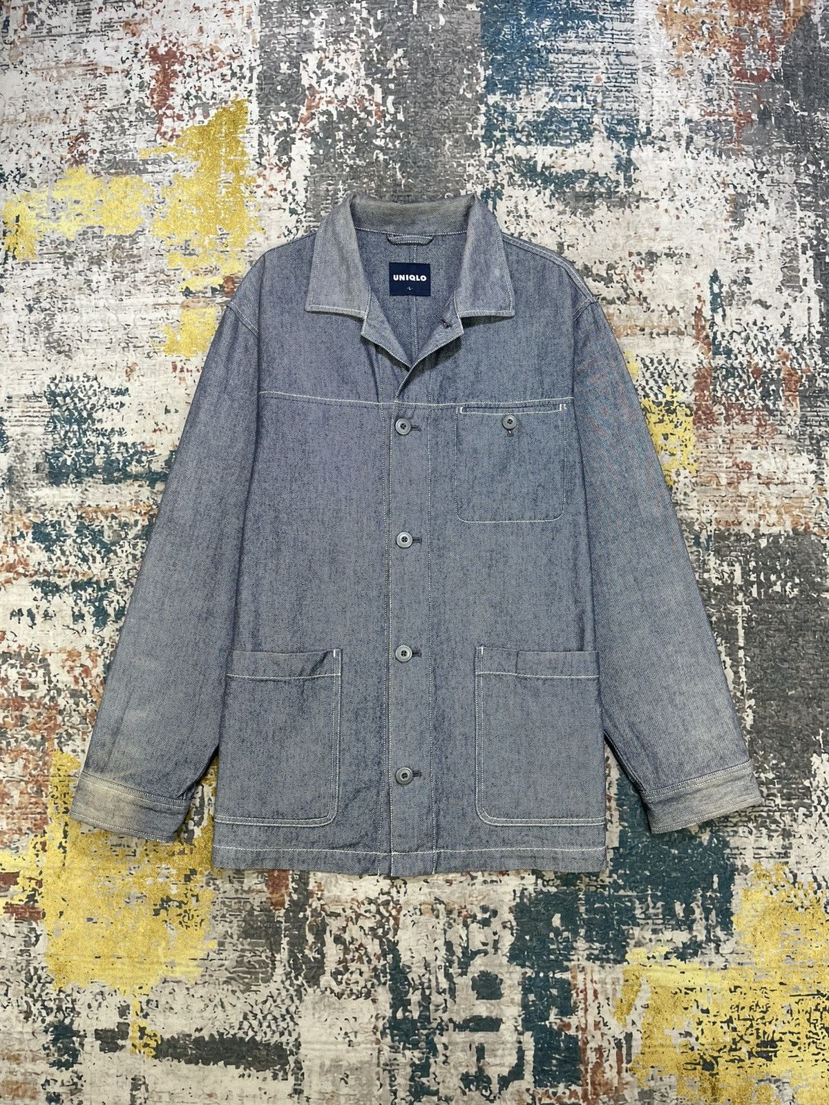 Japanese Brand Vtg Uniqlo Chambray Denim Chore Jacket Size US L / EU 52-54 / 3 - 1 Thumbnail
