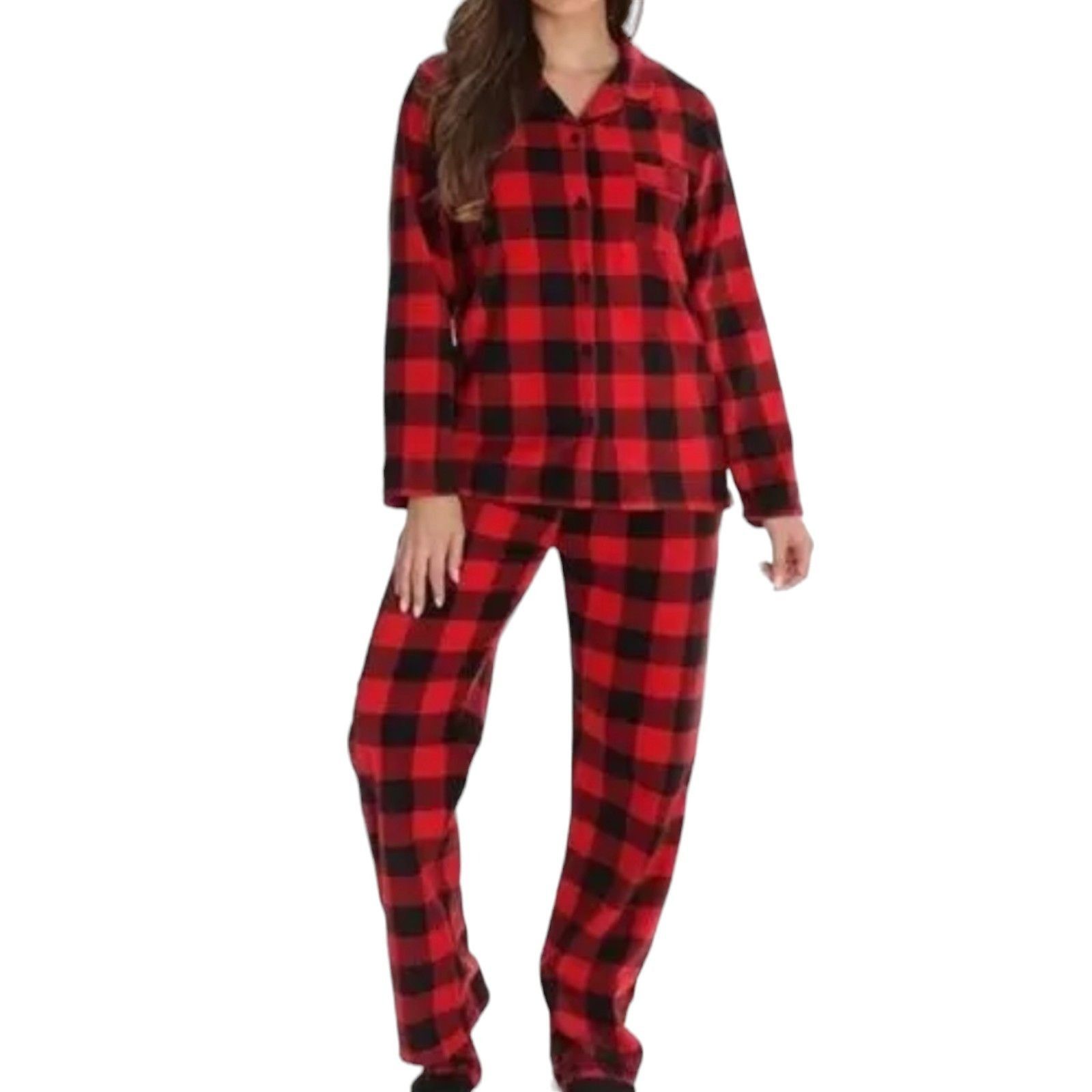 Other Wonder Shop - Women's Red Buffalo Check Flannel Pajama Set - Size ONE SIZE - 1 Thumbnail