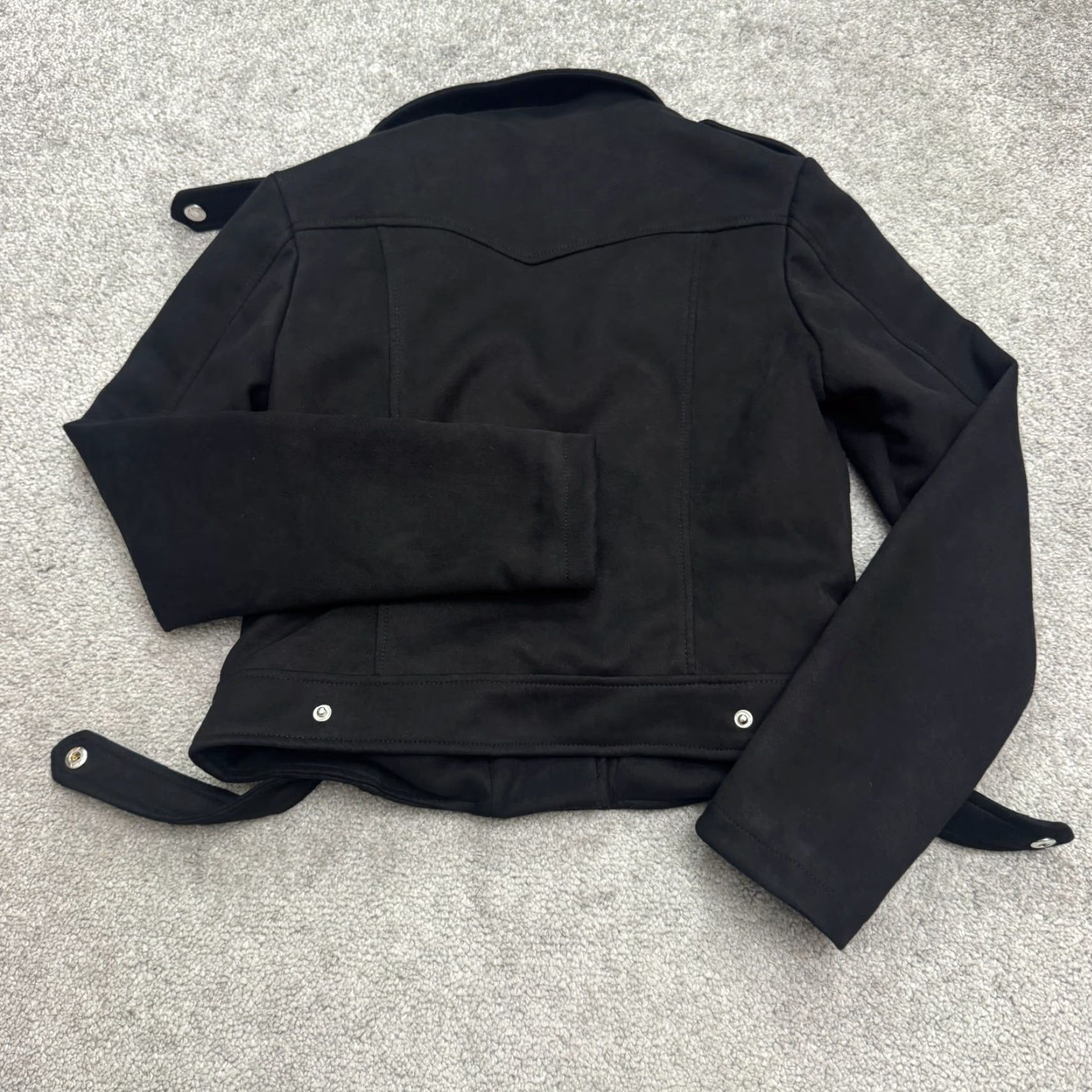 Vintage Chartou Motorcycle Jacket Womens XS Black Faux Suede Zip Biker Moto Coat Size XS / US 0-2 / IT 36-38 - 2 Thumbnail