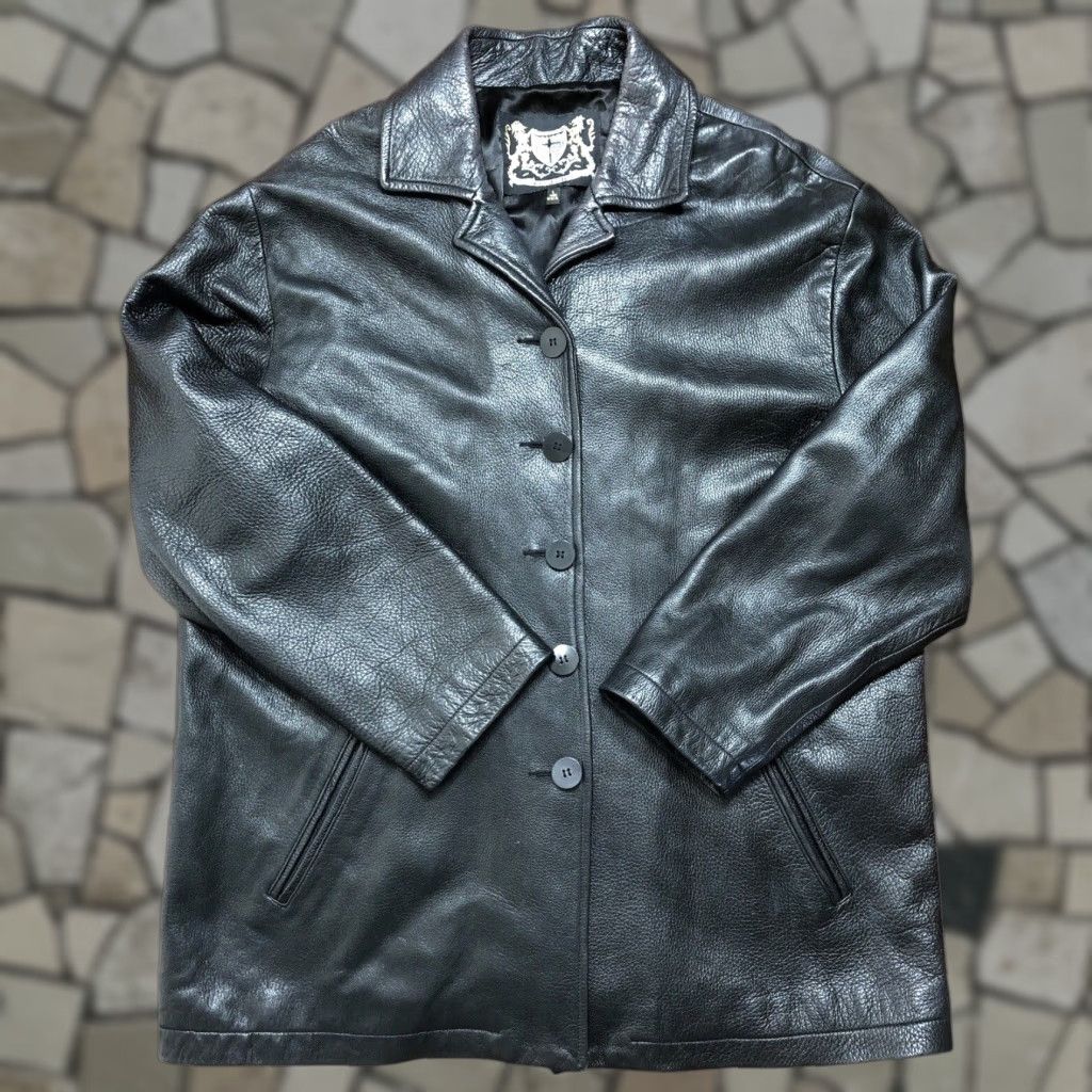 Vintage VINTAGE St. John Jacket Leather Black Button 5 Button Womens Large USA Made Overcoat Size L / US 10 / IT 46 - 1 Thumbnail