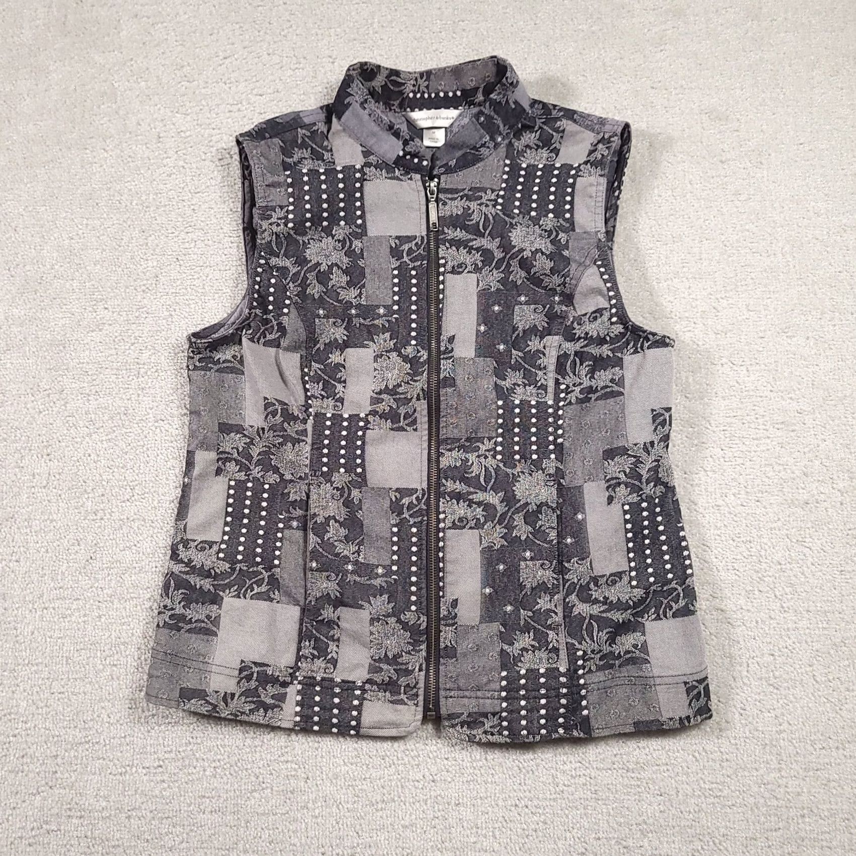 Vintage VINTAGE Christopher & Banks Tapestry Vest Women Size M Gray Full Zip Pockets Floral Photographer? Size M / US 6-8 / IT 42-44 - 2 Thumbnail