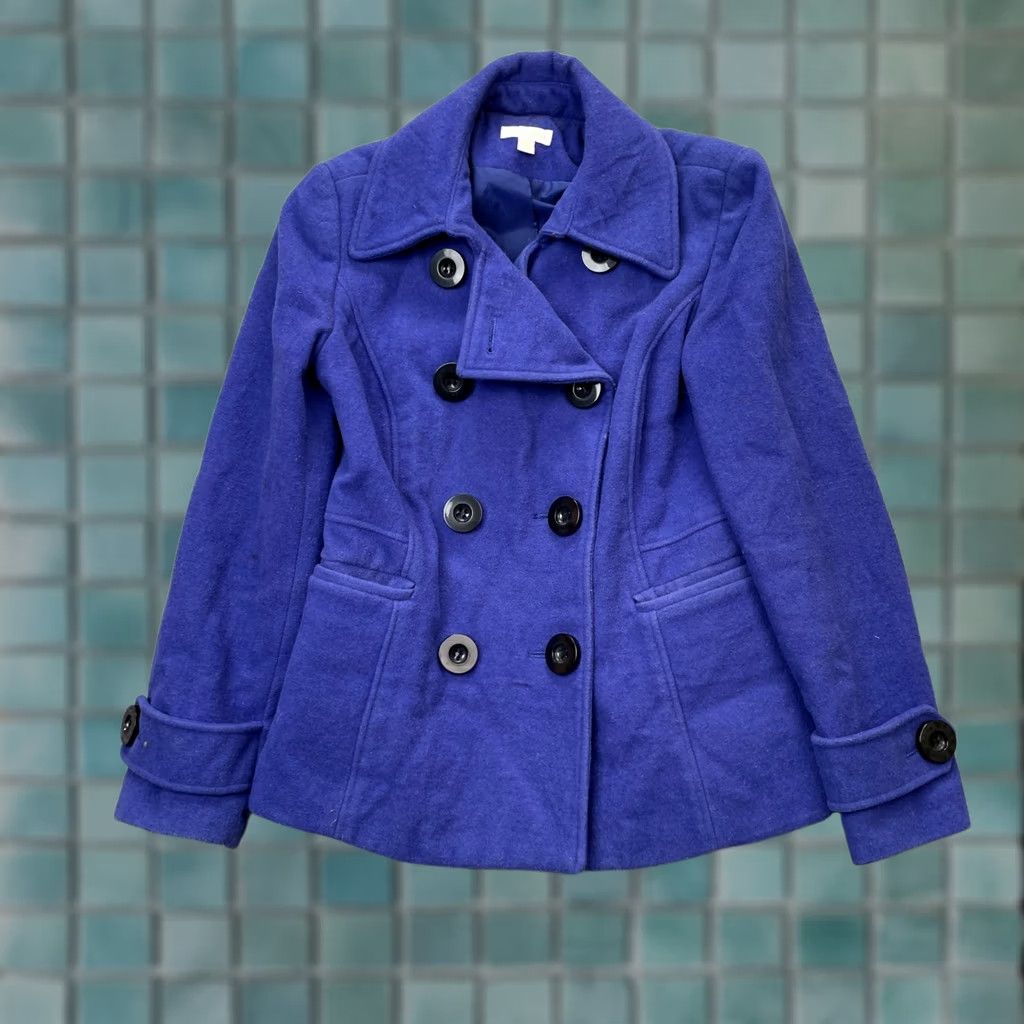 Charter Club Charter Club Coat Womens 4 Blue Pea Coat Wool Blend Double Breasted Lined Wool Solid Button Pocket Size S / US 4 / IT 40 - 1 Thumbnail