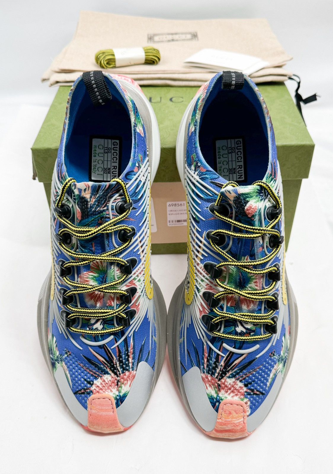 Gucci Gucci Marble and Floral Run Sneakers 'Blue Yellow White' Size US 12 / EU 45 - 3 Thumbnail