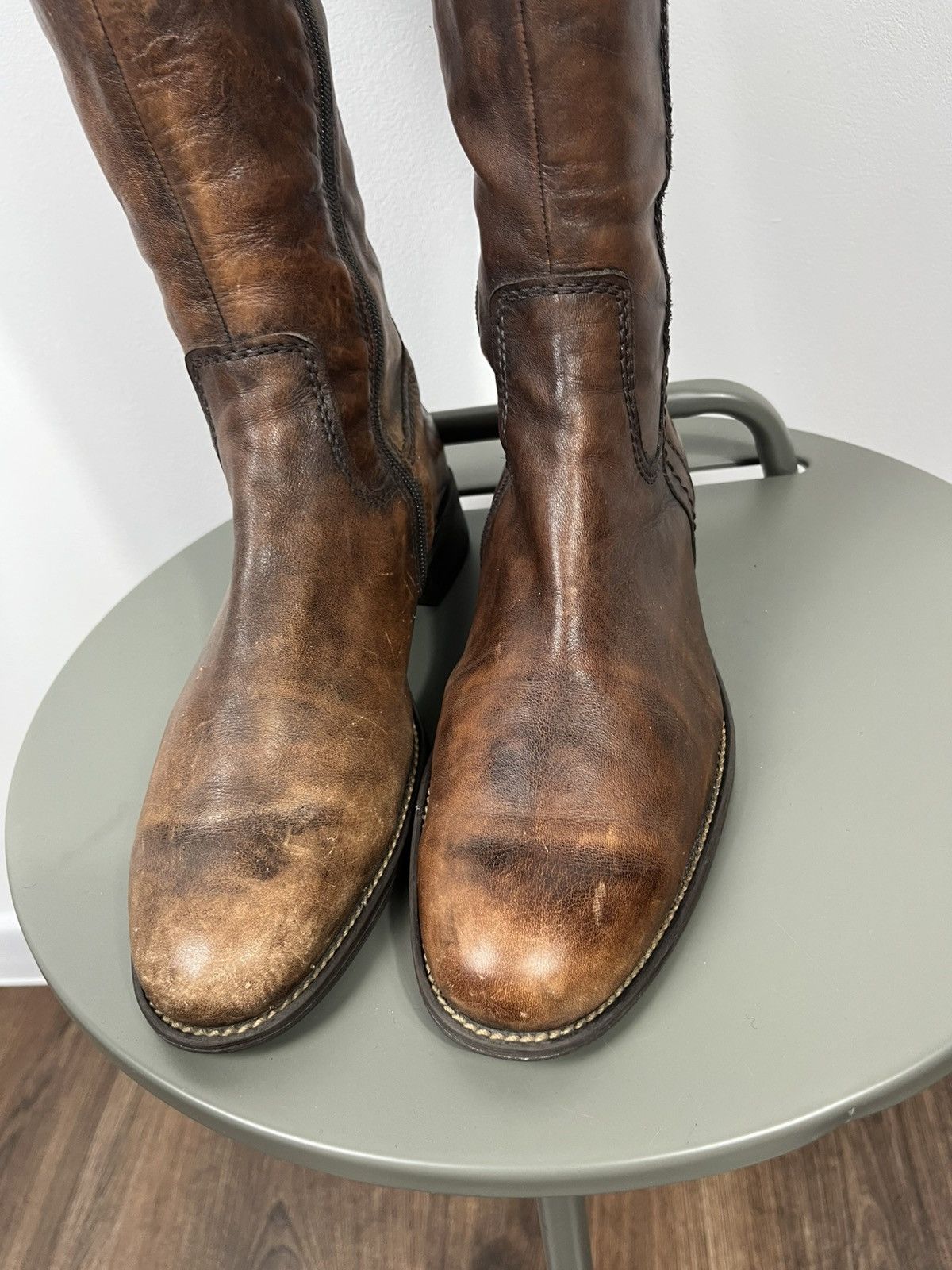 Leather Brown Leather Tall Boots Buckle Strap Zip Closure EU 39 Size US 8.5 / IT 38.5 - 8 Thumbnail