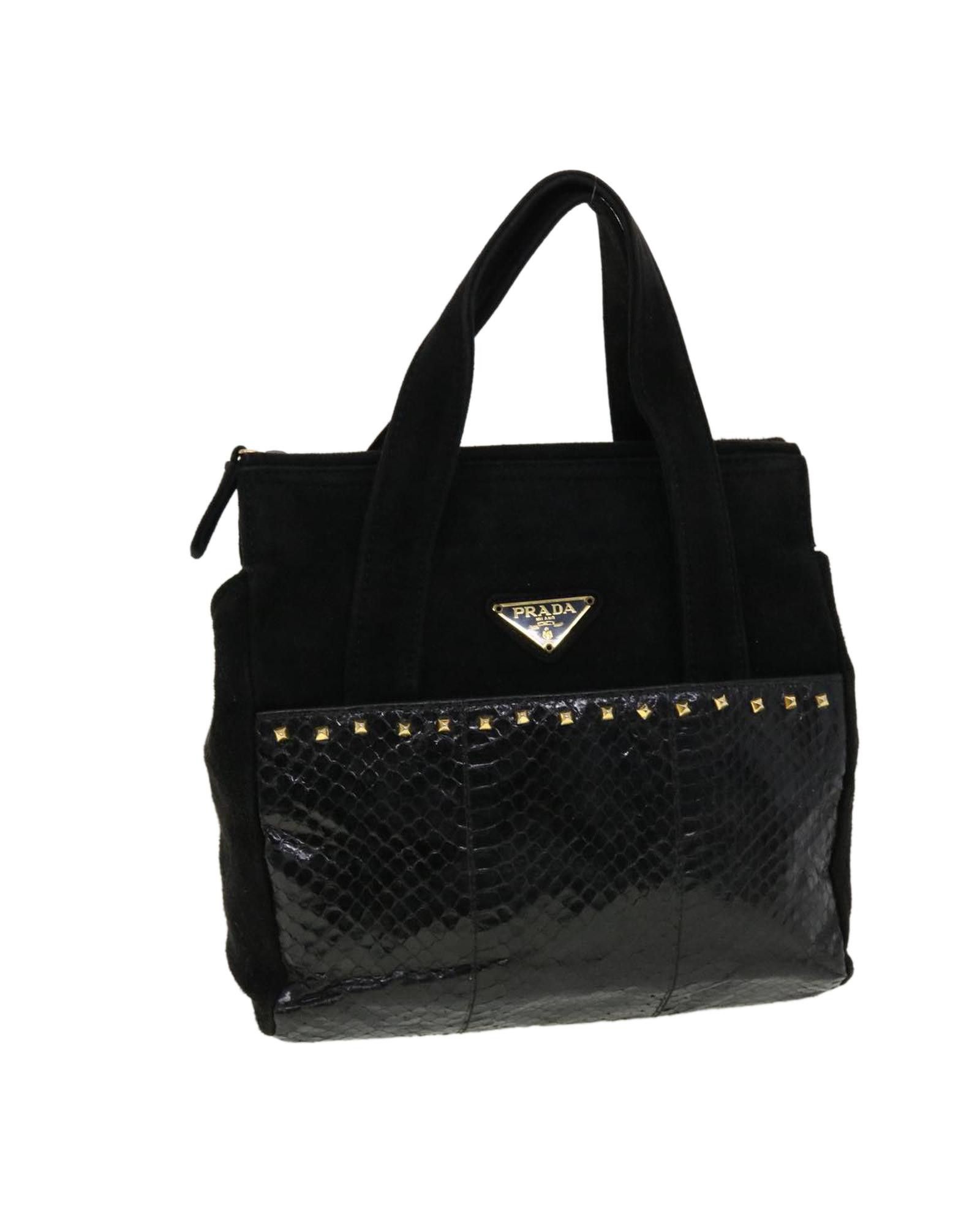 image of Black Suede Handbag By Prada, Women's