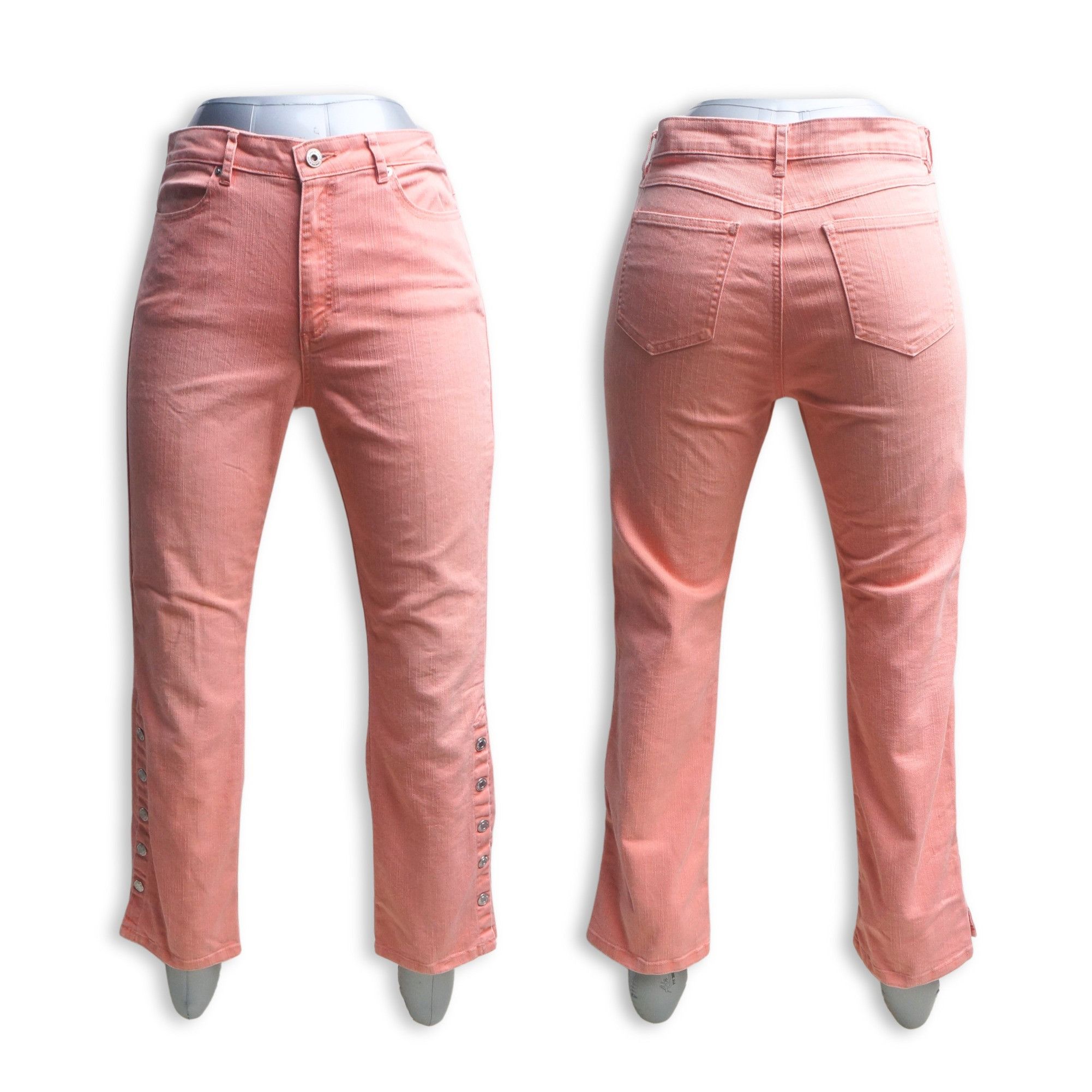 Japanese Brand LEMIORE Pink Flare Jeans with Side Buttons Size 30" / US 8 / IT 44 - 2 Thumbnail