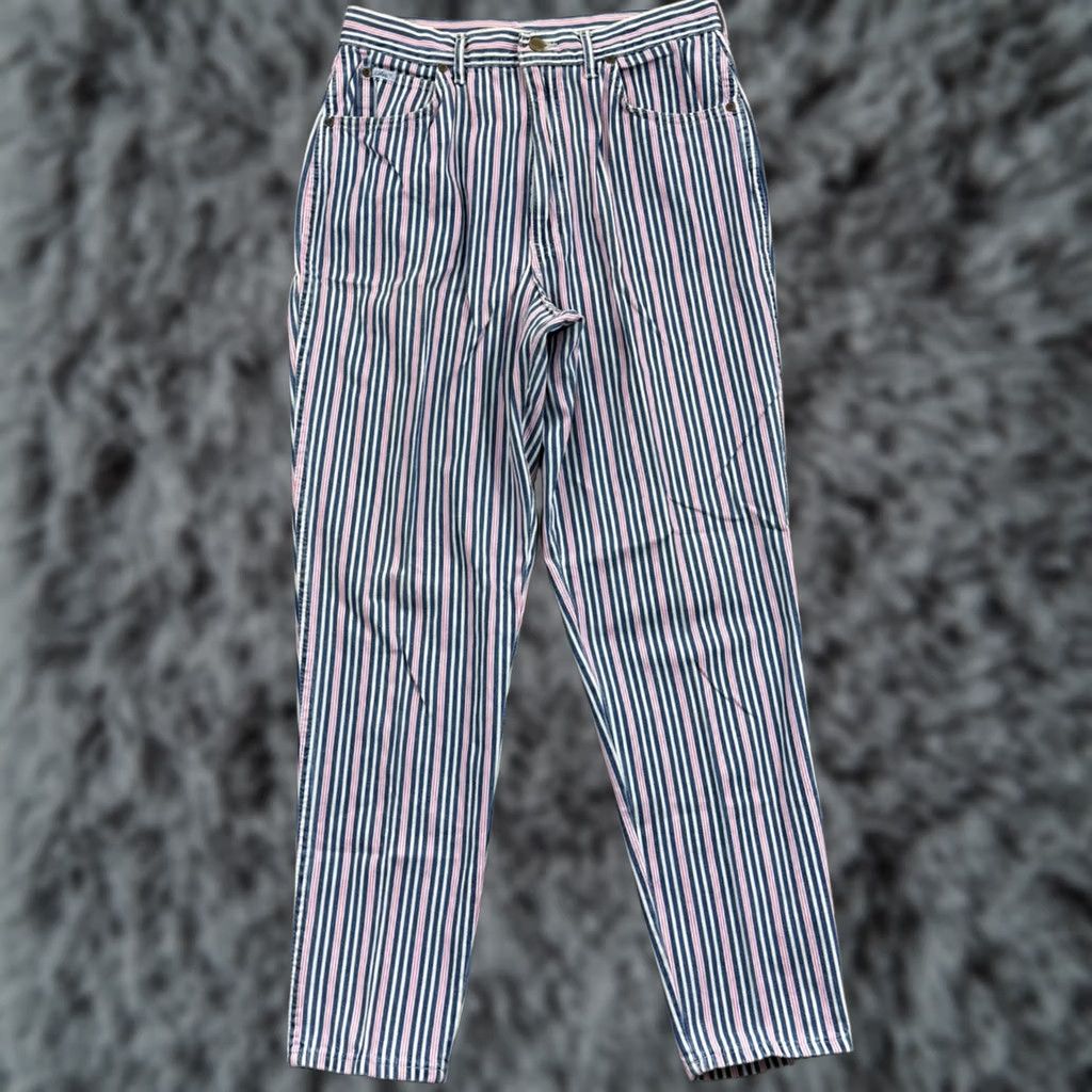 Vintage Vintage CHIC Denim Jeans Womens 16 High Rise Mom 80s Retro Striped Blue White Pink USA Jeans Size 38" / US 16 / IT 52 - 1 Thumbnail