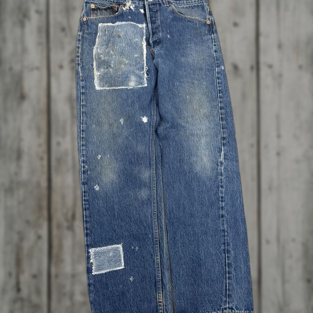 VINTAGE Levi's 501 XX Denim Jeans Patchwork Dark Wash 32x32 Men's USA Made