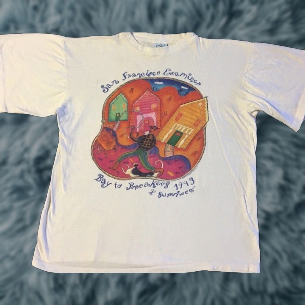 Vintage VINTAGE 90s San Francisco Examiner Faded Distress Abstract Art Shirt S Boxy Grunge - Single Stitch Men's T-Shirt White Size S Size US S / EU 44-46 / 1 - 1 Thumbnail