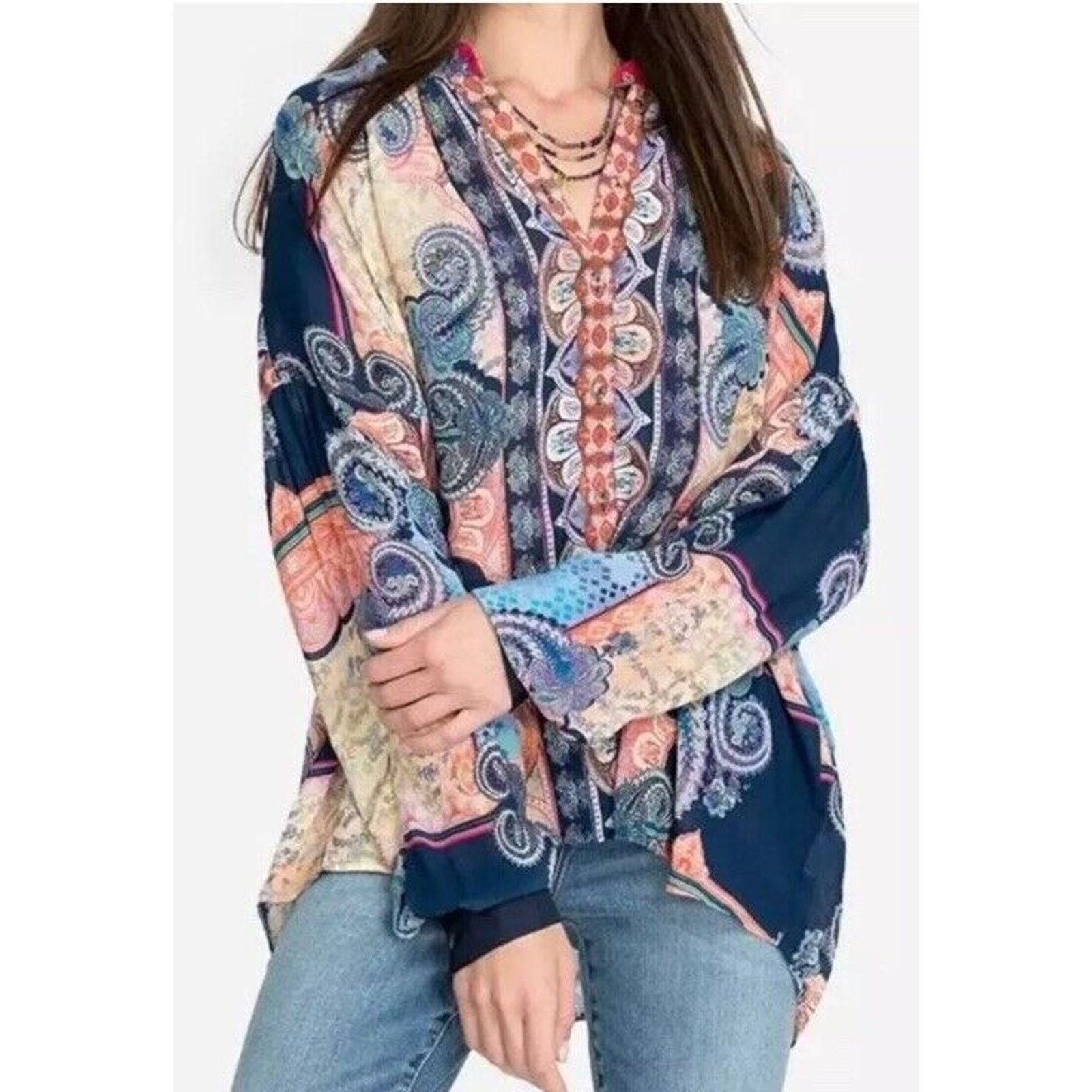 Johnny Was Johnny Was Onda Blouse S Paisley Bishop Sleeve Button Up Size S / US 4 / IT 40 - 7 Thumbnail