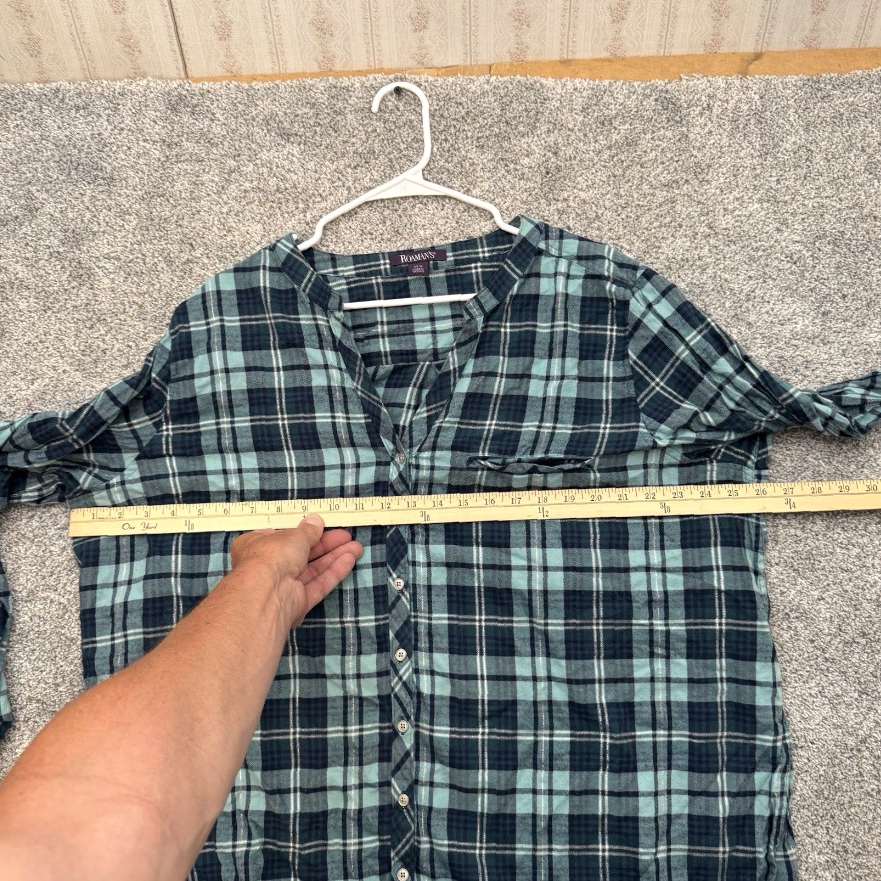 Vintage Roamans Button-Up Shirt Plus 22W Plaid Western Cowgirl Chic Holiday Sparkle Green Long Sleeve Button-Front Women Modern Vintage? No Vintage. Size 3XL / US 20-22 - 3 Thumbnail