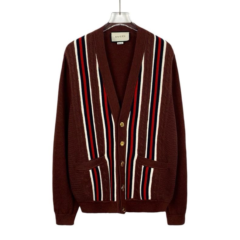 Gucci Gucci Red vertical striped linen V-neck knitted cardigan ja Size US S / EU 44-46 / 1 - 1 Thumbnail