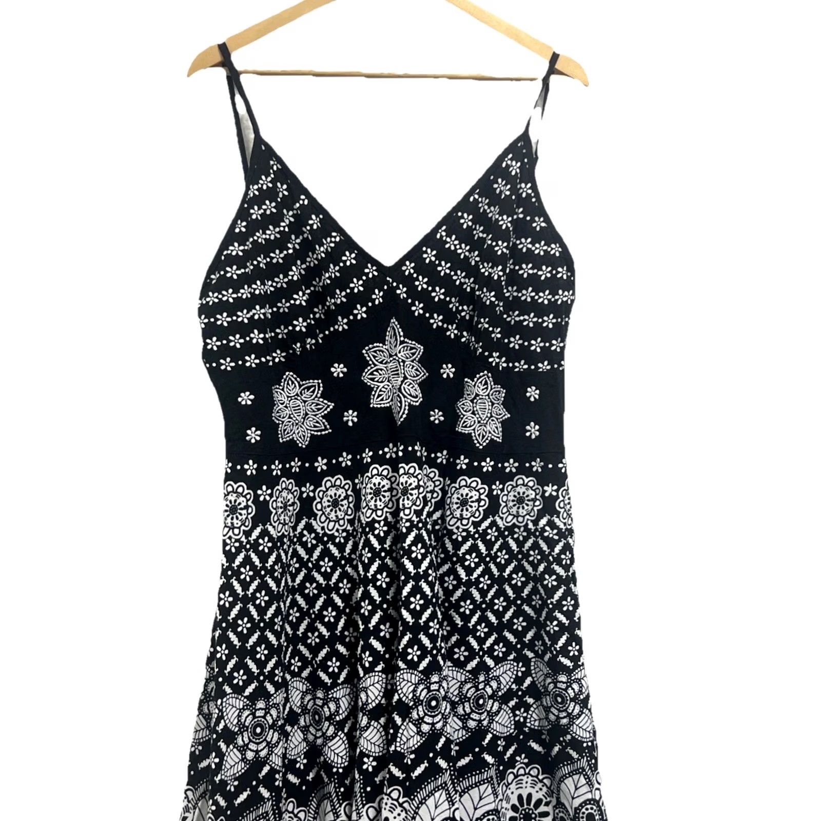 Vintage Magic 100% Cotton Black White Strappy Midi Dress Bohemian 3XL India Size XXL / US 16-18 / IT 52-54 - 3 Thumbnail