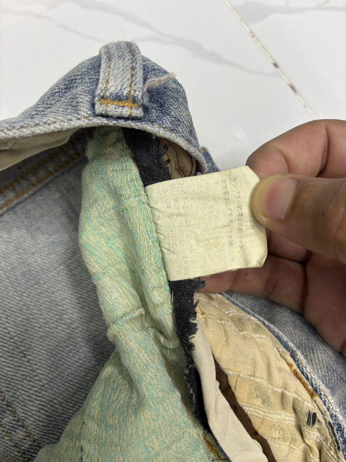 Junya Watanabe SLOWGUN JAPAN BLUE WASH FADED DISTRESSED DENIM JEANS SLIM Size US 30 / EU 46 - 11 Thumbnail