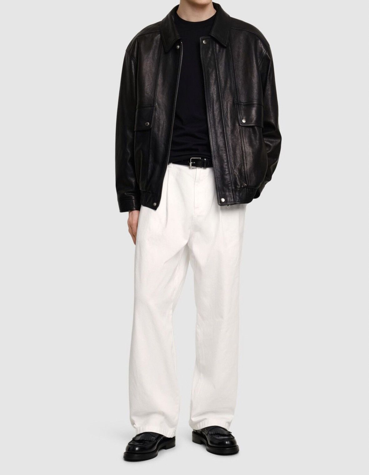 Double pleated relaxed fit wide cotton pants