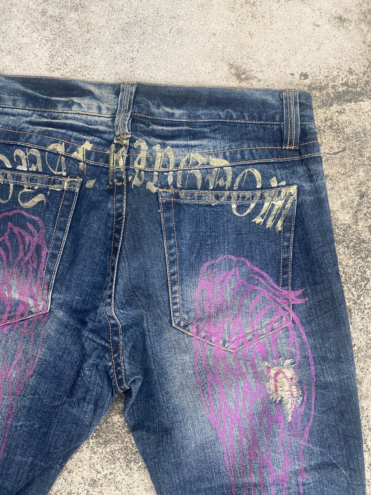 If Six Was Nine × Japanese Brand Flare Jeans Sorridere Distress Clawmark Bootcut Size US 35 - 21 Thumbnail