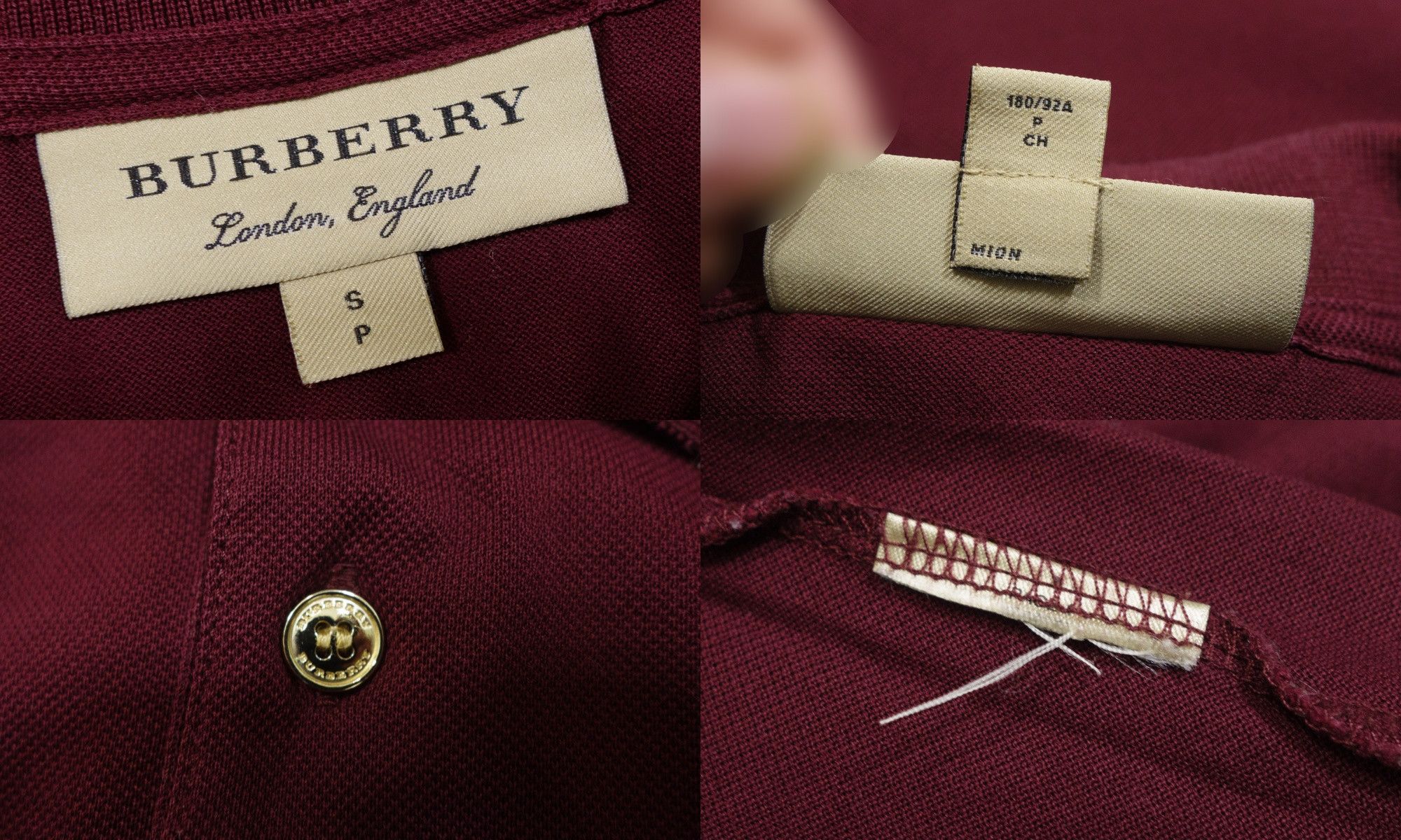 Burberry Brit Burgundy Long Sleeve Gold Patch Logo Pique Polo Shirt Size US S / EU 44-46 / 1 - 8 Thumbnail