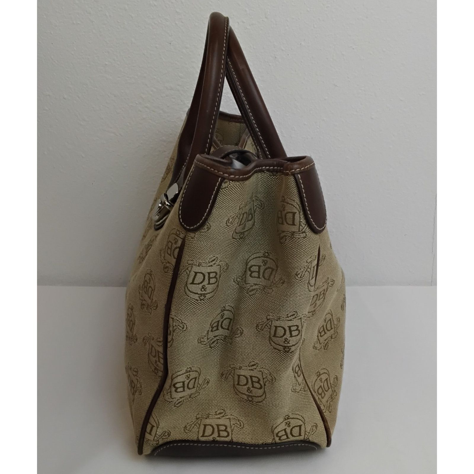 Dooney & Bourke Dooney & Bourke Jacquard Satchel Bag Brown DB Logo Canvas Size ONE SIZE - 4 Thumbnail