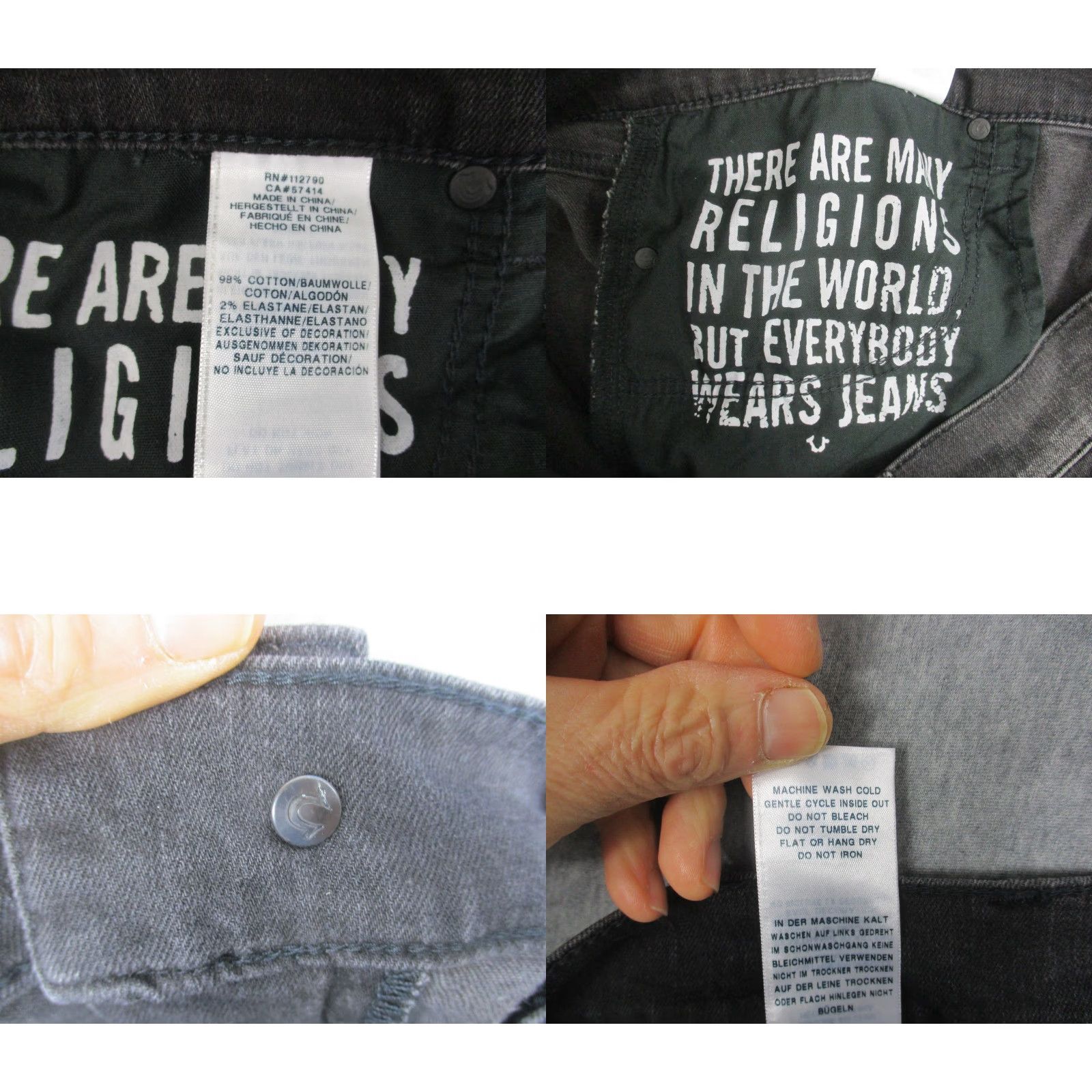 True Religion True Religion Geno Jeans Mens 40x32 Gray Moto Biker Straight Stretch Denim Pants Charcoal Wash Jeans Mens Size US 40 / EU 56 - 9 Thumbnail